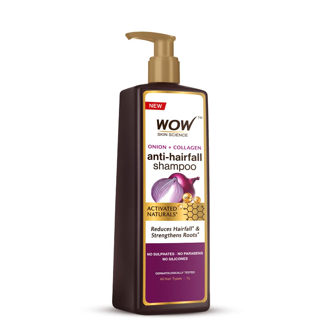 Front view of WOW Skin Science Onion and Collagen shampoo bottle