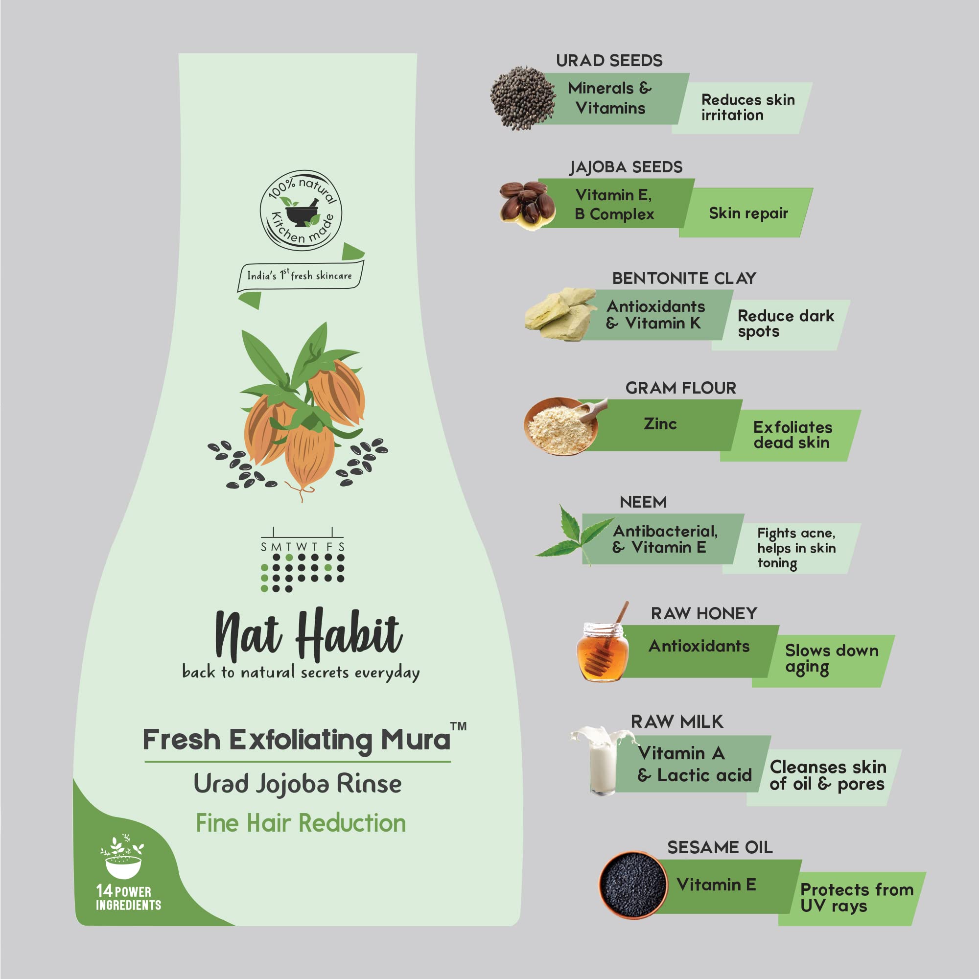 Nat Habit Face Scrub, Urad Jojoba Exfoliating Mura For Fine Facial Hair Reduction And Deep Cleansing, Provide Clean, Clear & Soft Skin (Pack of 2 x 25 gm) – view 4