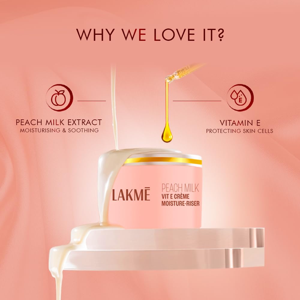 Lakme Peach Milk, Soft Creme Face Moisturizer, 100g, for Soft, Glowing Skin, with Vitamin E & Peach Milk Extract, 24Hr Moisture Lock, Lightweight, Non-Sticky, Non-Oily, All Skin Types – view 6
