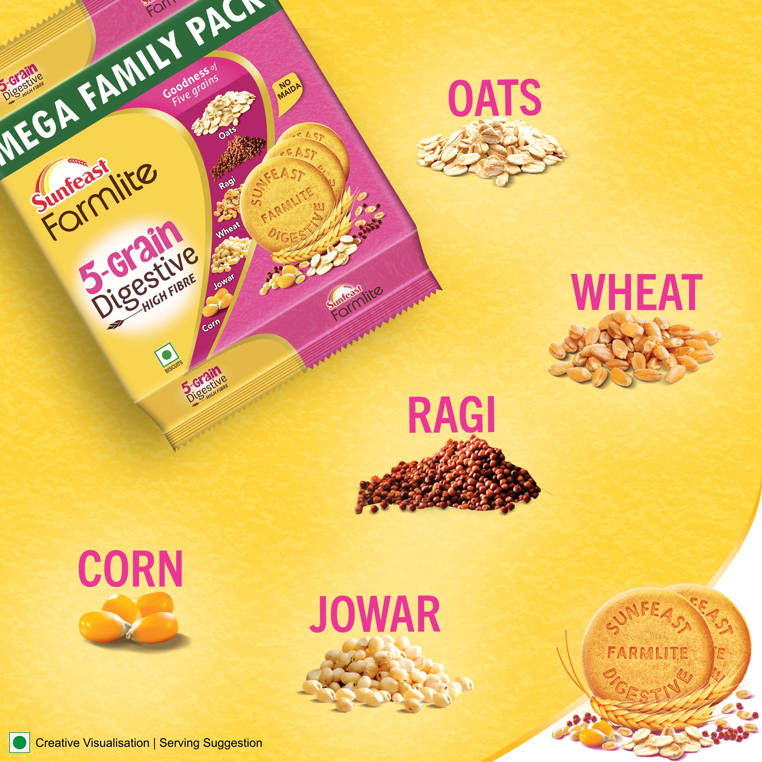 Sunfeast Farmlite 5 Grain Digestive Biscuit, High Fibre Biscuit, Goodness of 5 Grains, 800 g Pack – view 4