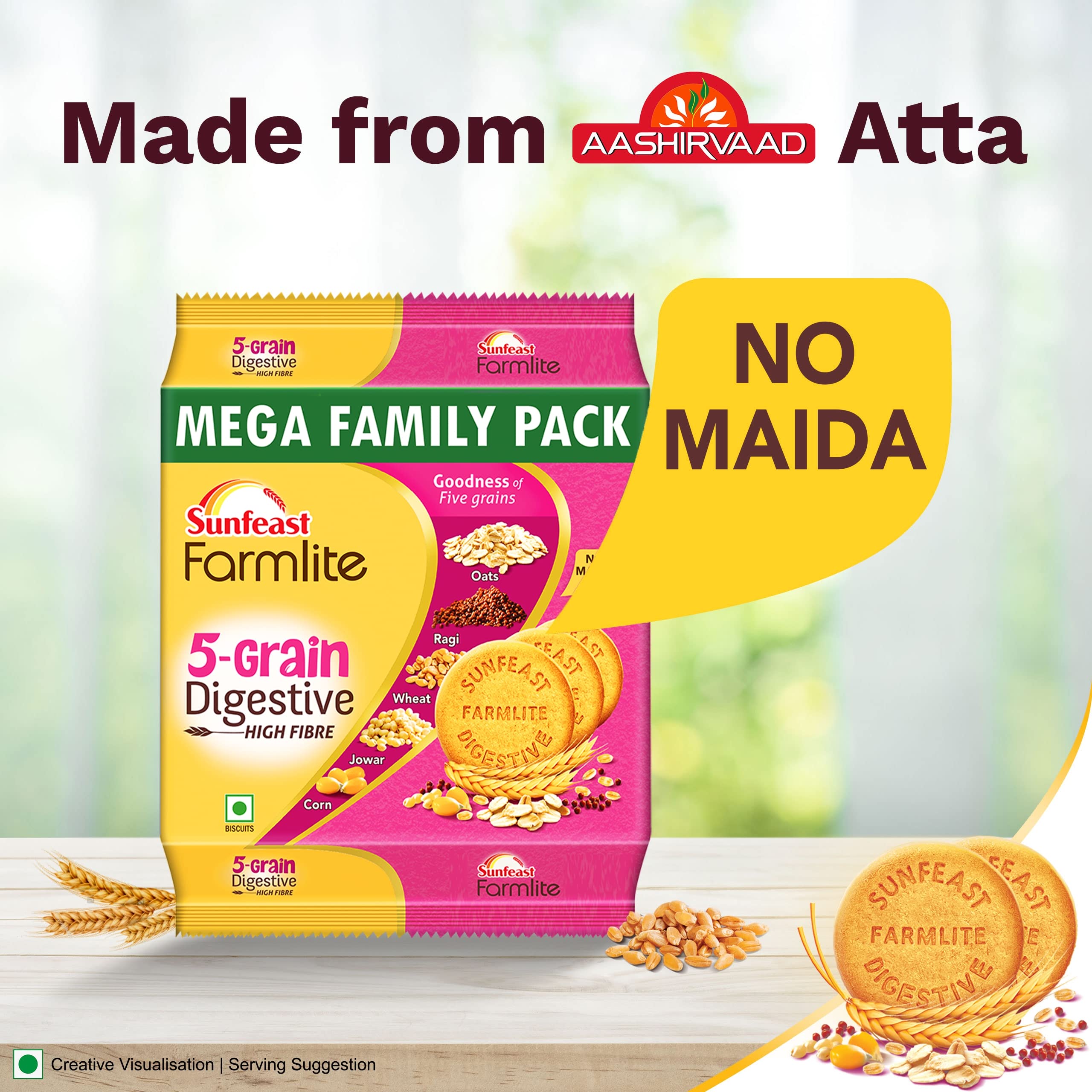Sunfeast Farmlite 5 Grain Digestive Biscuit, High Fibre Biscuit, Goodness of 5 Grains, 800 g Pack – view 5