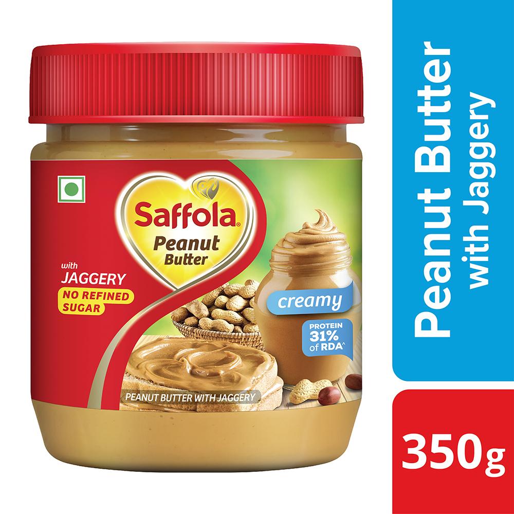 Saffola peanut butter with jaggery creamy spread jar