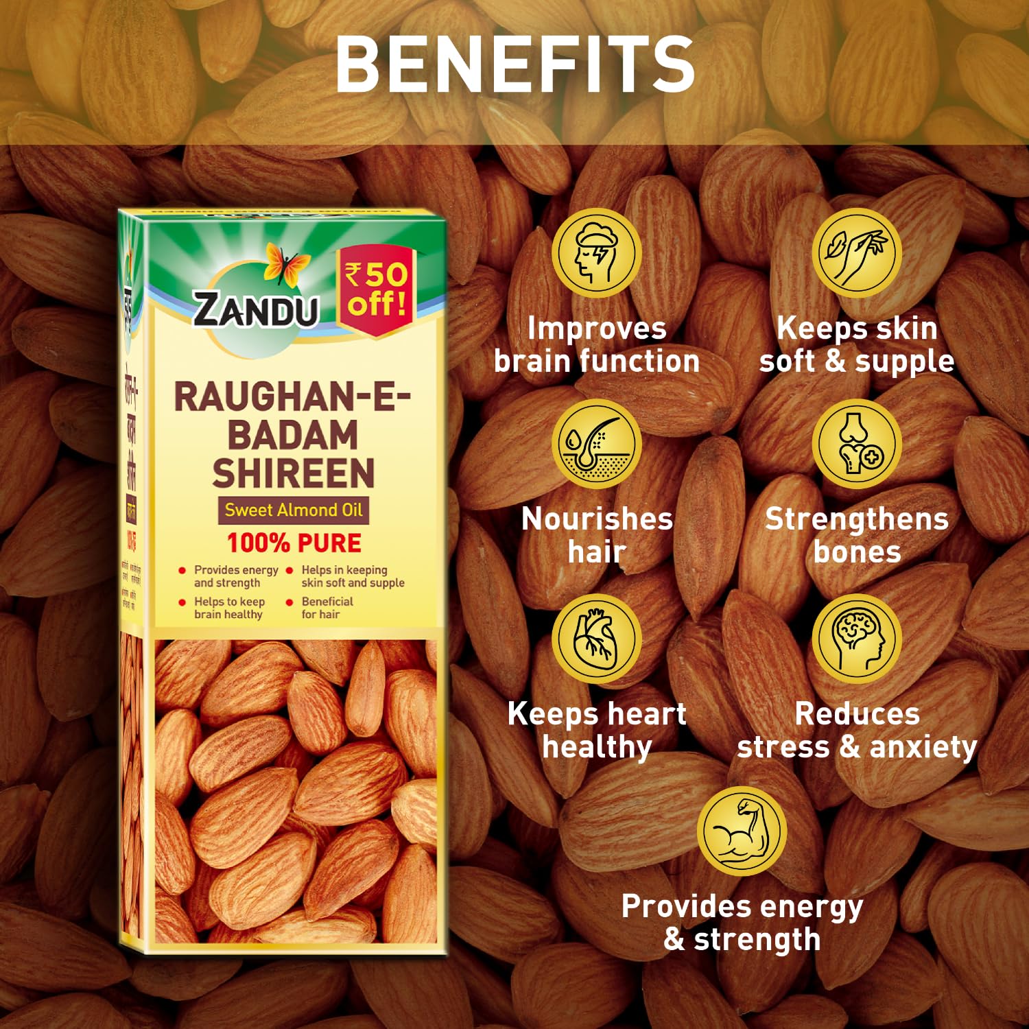 ZANDU RAUGHAN-E-BADAM SHIREEN Sweet Almond Oil 100% Pure & Natural cold pressed 100ml – view 3