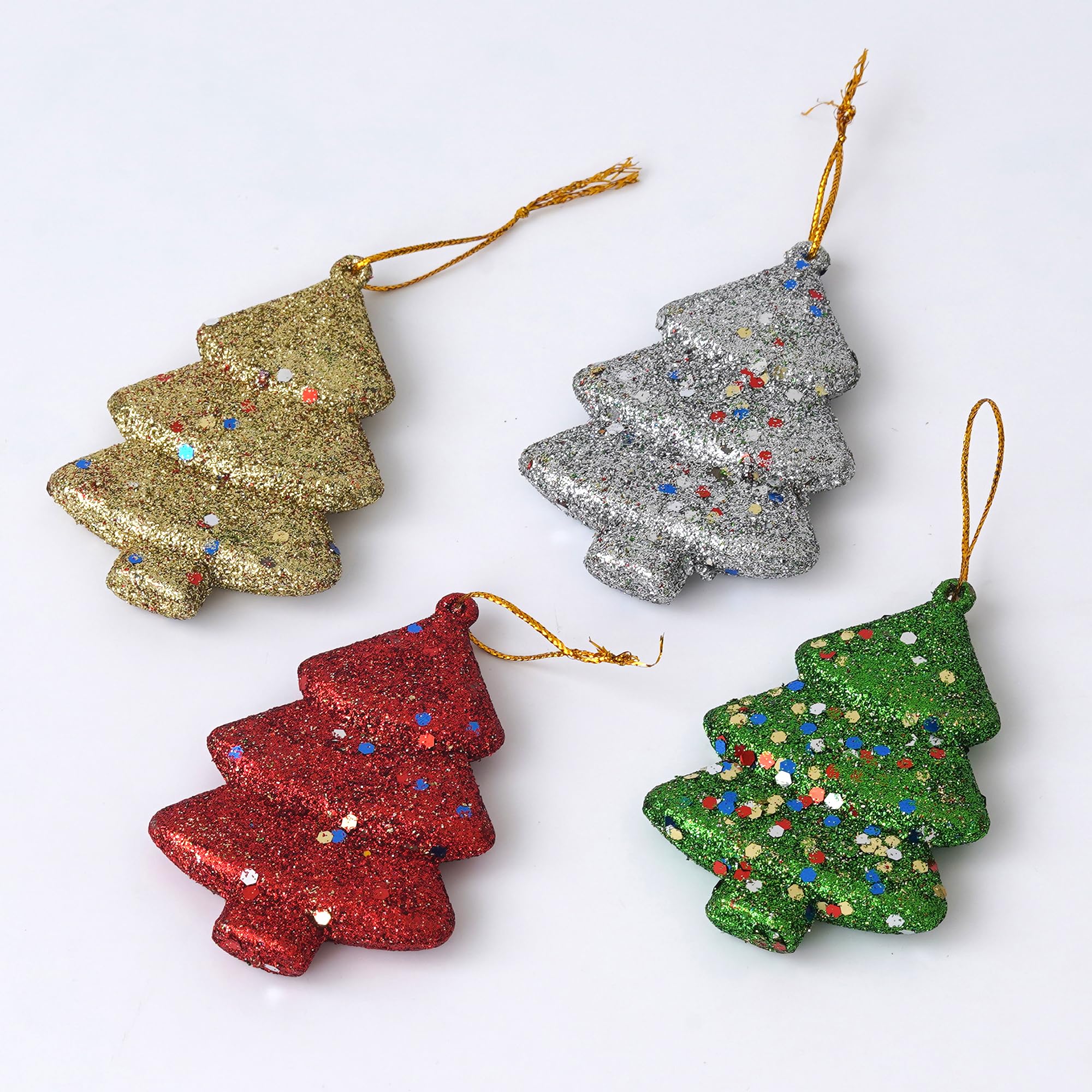 eCraftIndia Sparkly Christmas Trees (Set of 4, Red Green Golden Silver) Christmas Tree Decoration Items Hanging Ornaments Props – view 3