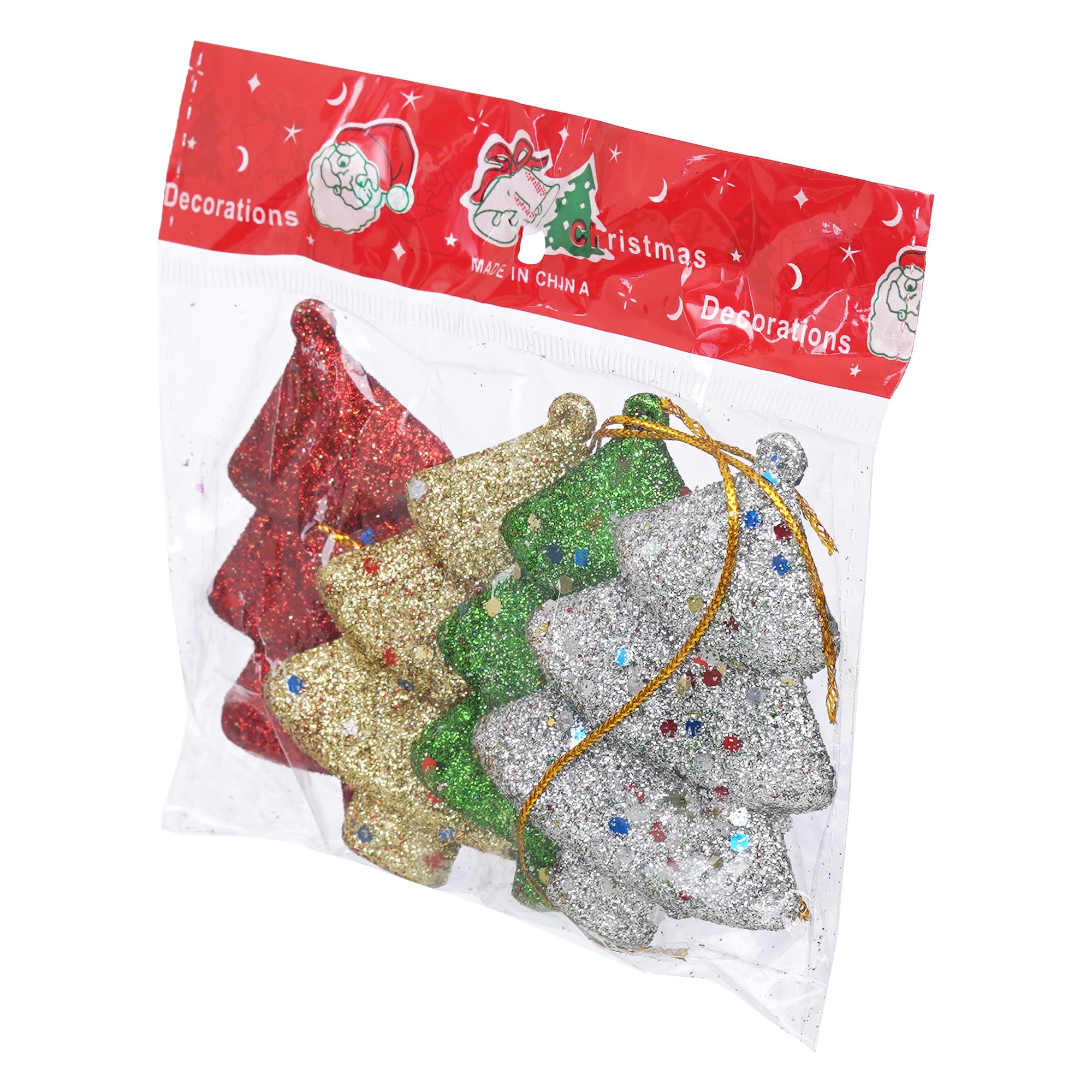 eCraftIndia Sparkly Christmas Trees (Set of 4, Red Green Golden Silver) Christmas Tree Decoration Items Hanging Ornaments Props – view 7