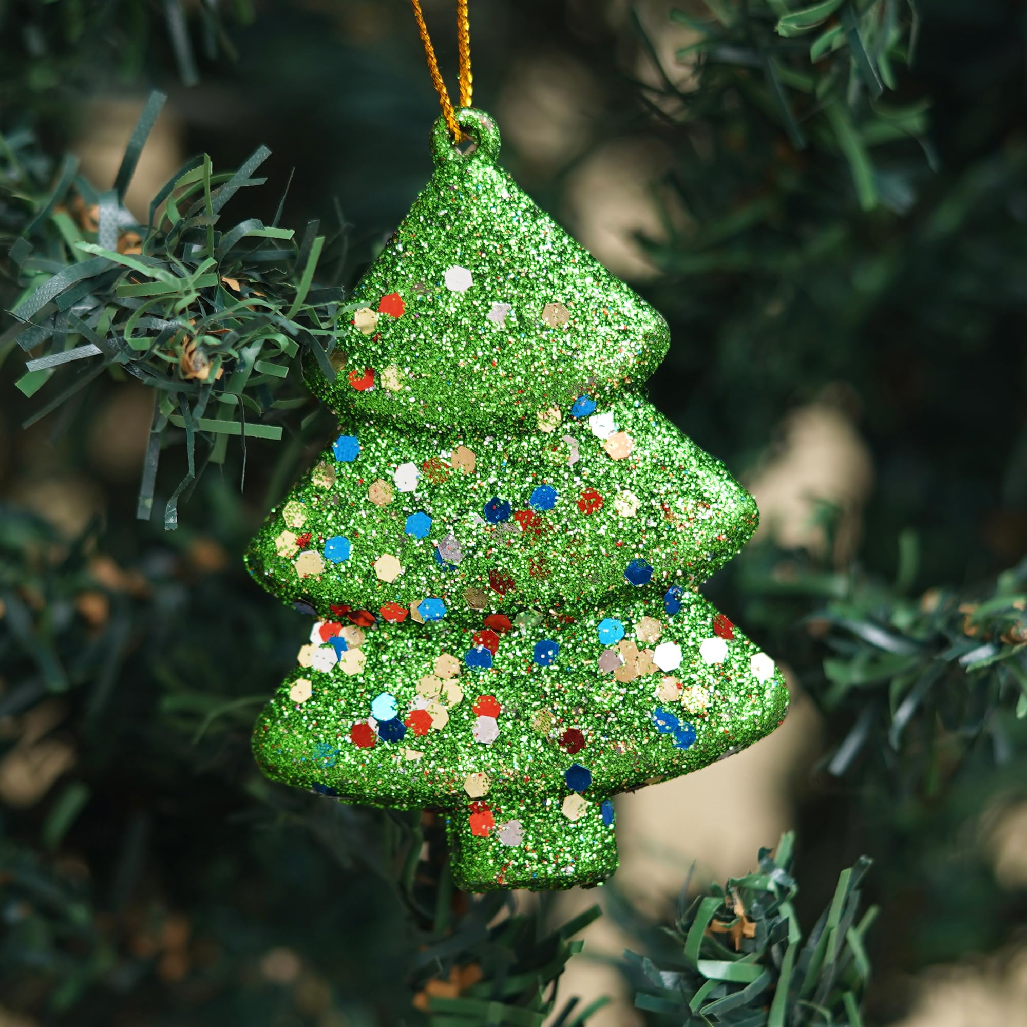 eCraftIndia Sparkly Christmas Trees (Set of 4, Red Green Golden Silver) Christmas Tree Decoration Items Hanging Ornaments Props – view 8