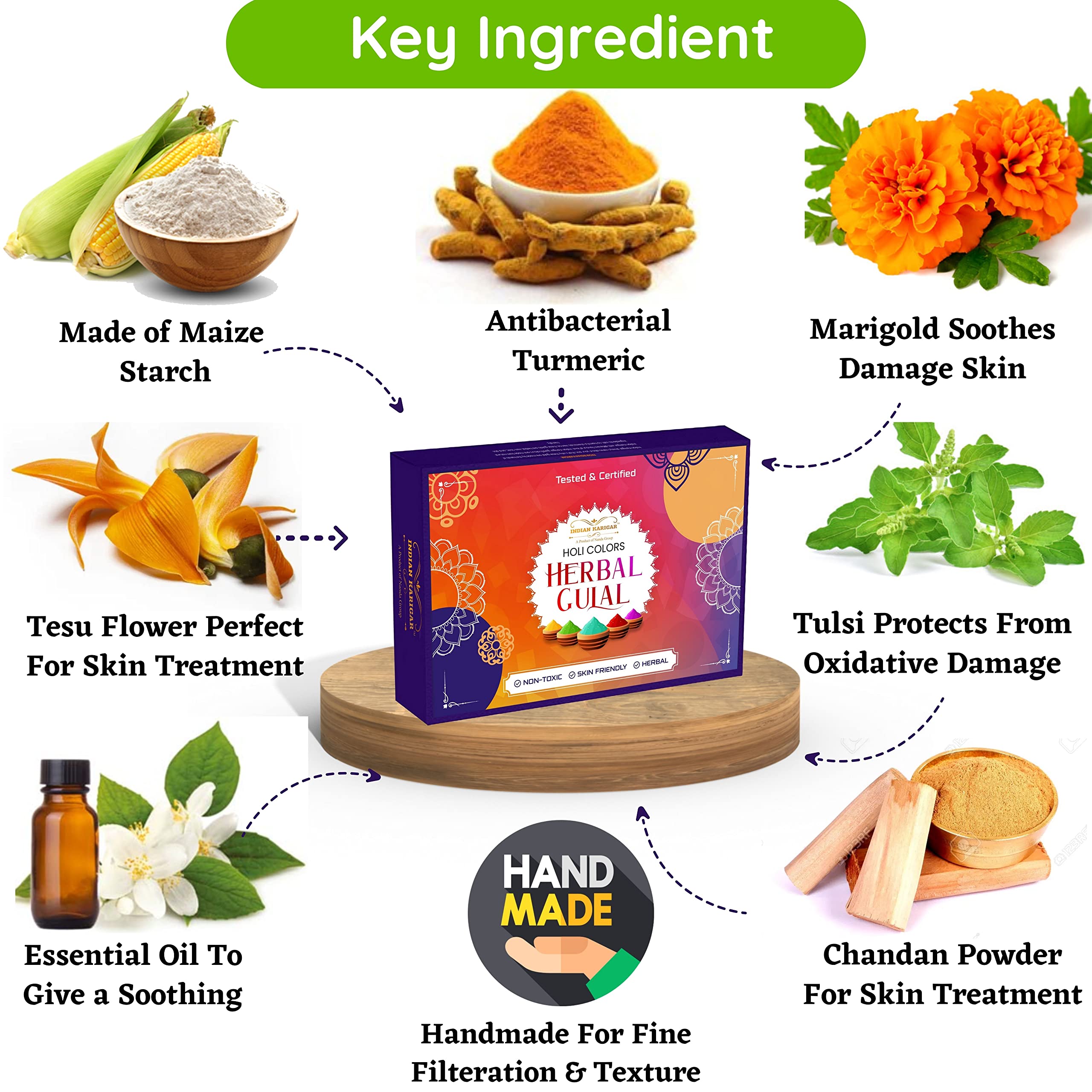 Indian Karigar Starch Holi Gulal for Holi Colour 480g 6 Flavor — 80g Herbal Gulal Organic Holi Colours for Family Non Toxic Holi Color Organic Skin Safe Holi Colors Holi Gifts Pack of 6 Multicolor – view 6
