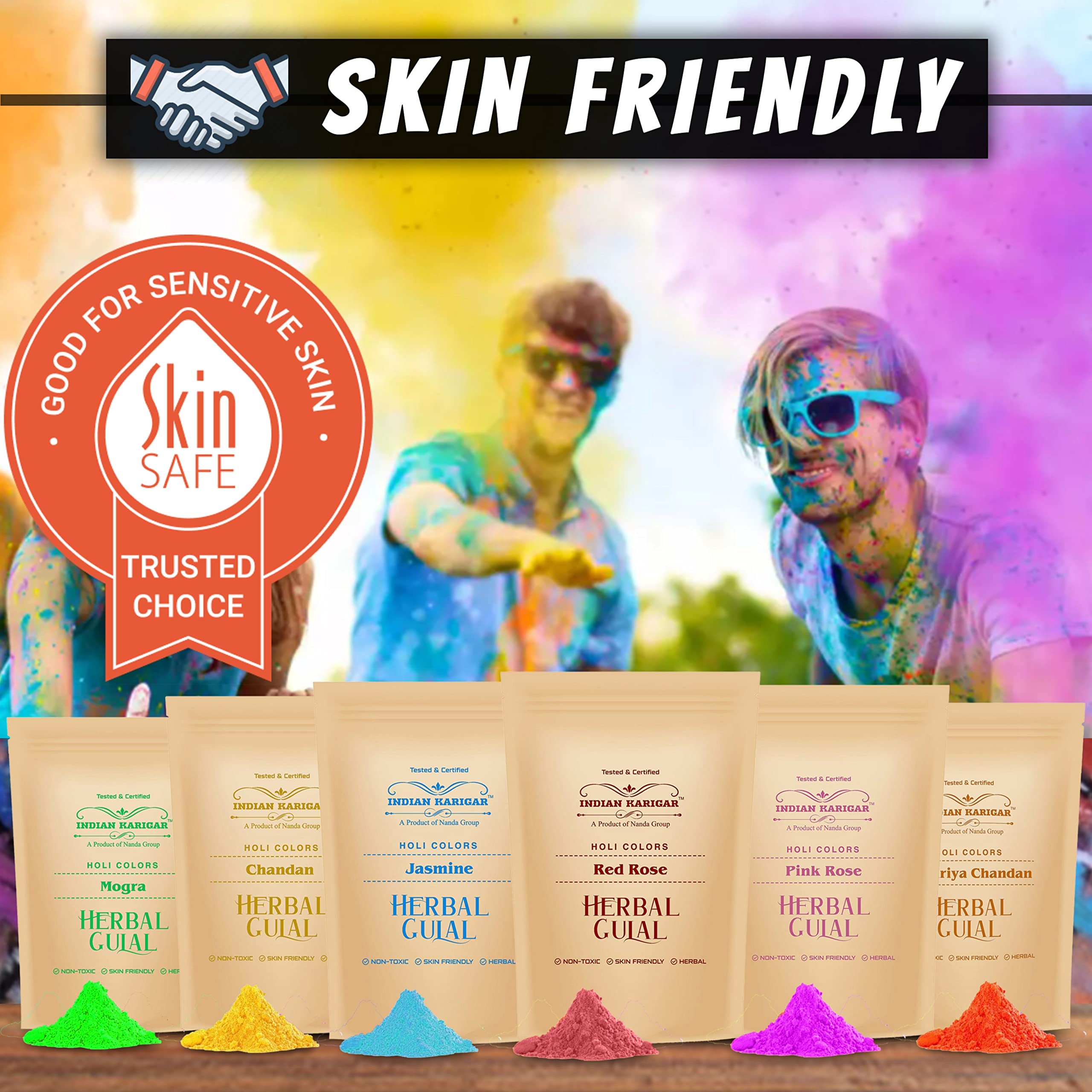 Indian Karigar Starch Holi Gulal for Holi Colour 480g 6 Flavor — 80g Herbal Gulal Organic Holi Colours for Family Non Toxic Holi Color Organic Skin Safe Holi Colors Holi Gifts Pack of 6 Multicolor – view 7