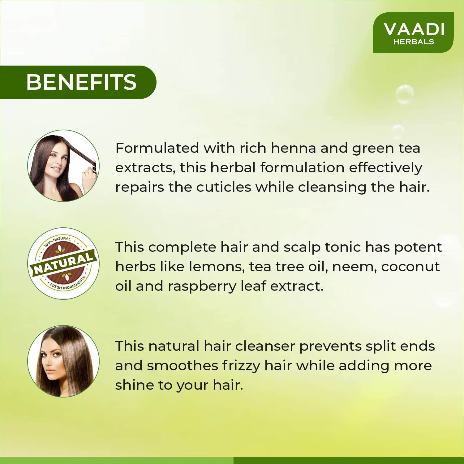 Vaadi Herbals Superbly Smoothing Heena Shampoo with Green Tea Extracts, 110ml – view 3
