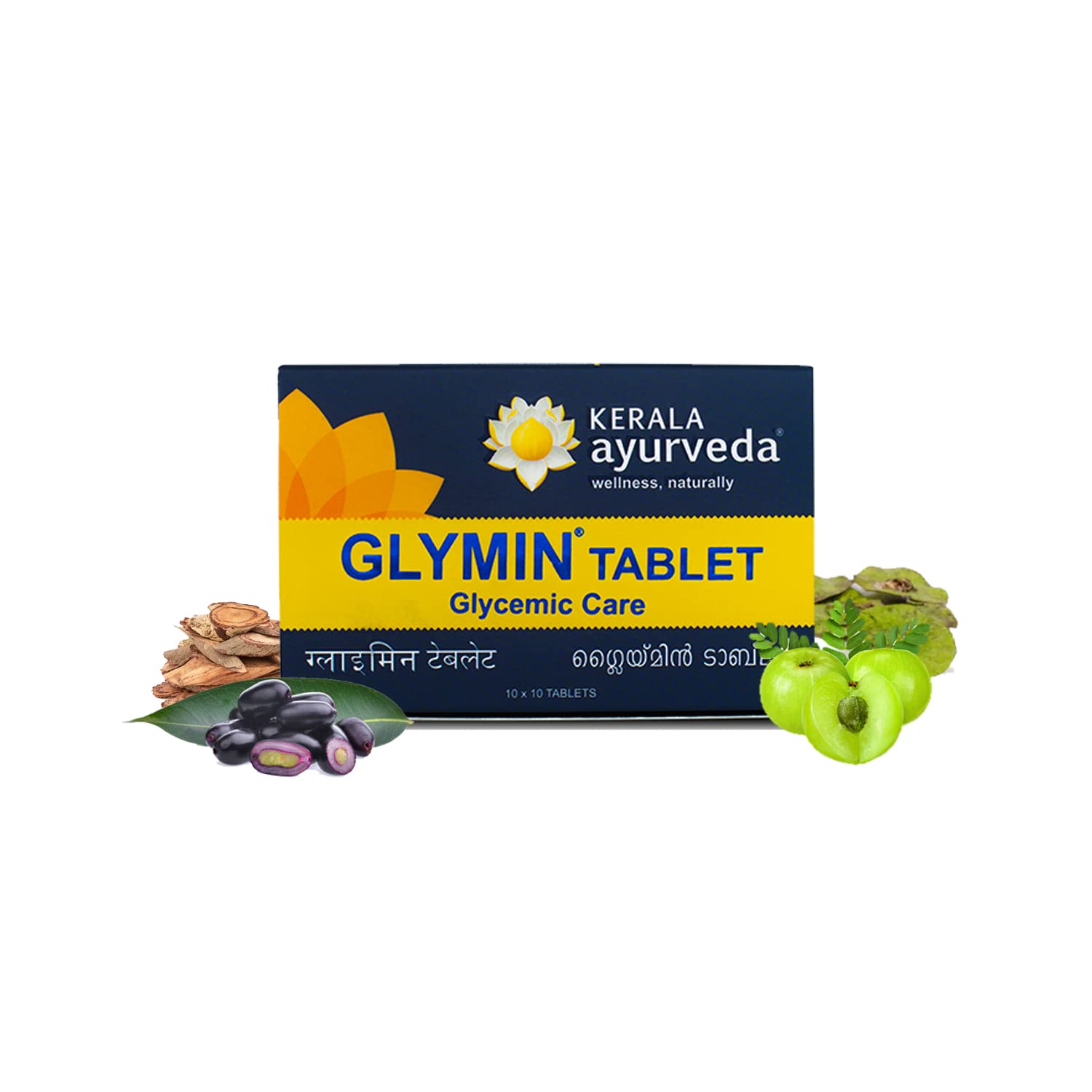 Bottle of Kerala Ayurveda Glymin Tablet 100 count tablets