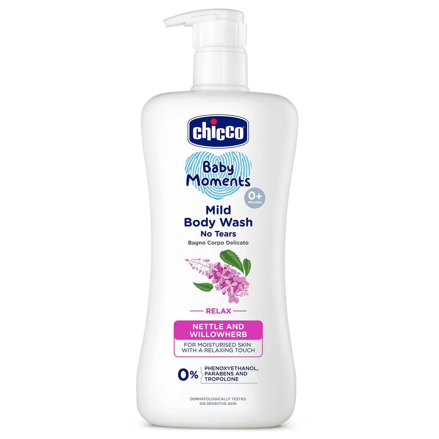 Chicco Baby Moments soap-free no-tears baby body wash bottle