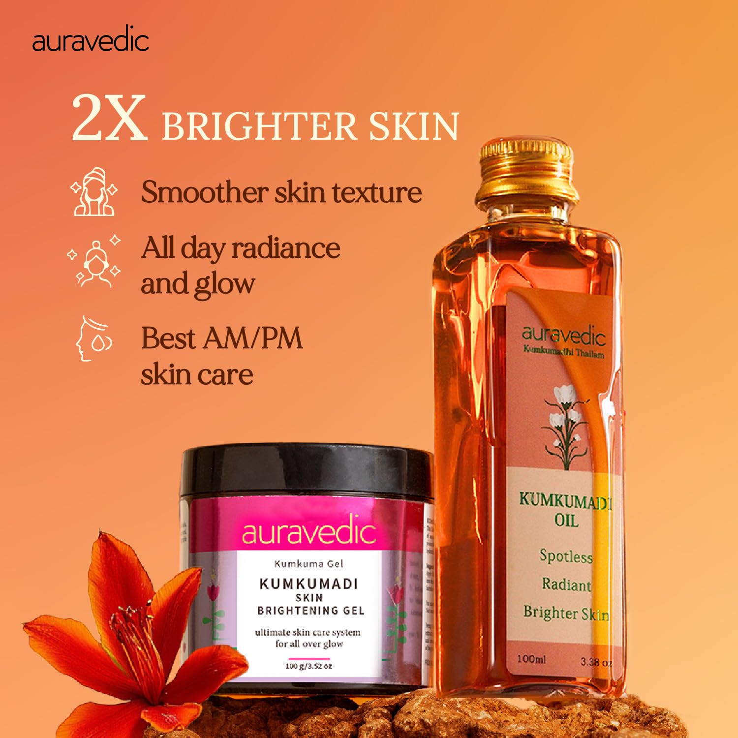 Auravedic Kumkumadi Brightening Gel And Kumkumadi Tailam Kumkumadi Face Oil For Glowing Skin Kumkumadi Gel 100 Gms With Kumkumadi Oil 100 ml Day And Night Combo – view 3