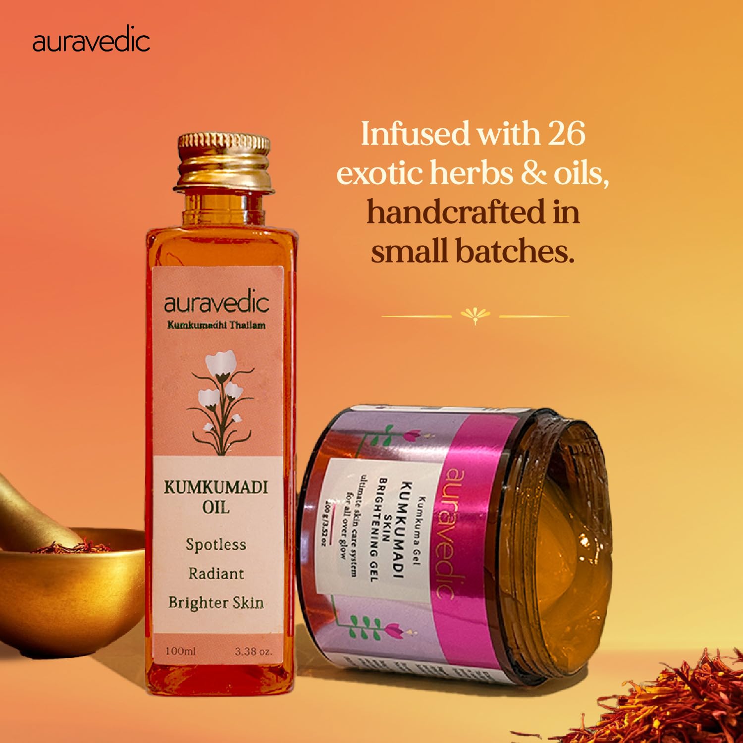 Auravedic Kumkumadi Brightening Gel And Kumkumadi Tailam Kumkumadi Face Oil For Glowing Skin Kumkumadi Gel 100 Gms With Kumkumadi Oil 100 ml Day And Night Combo – view 6