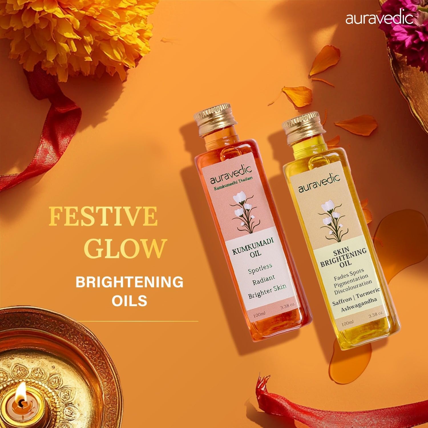 Auravedic Kumkumadi Oil For Face 100ml & Ashwagandha Saffron Turmeric Pigmentation Serum100ml Kumkumadi Tailam Face Oil Body Oil After Bath For Daily Use – view 2