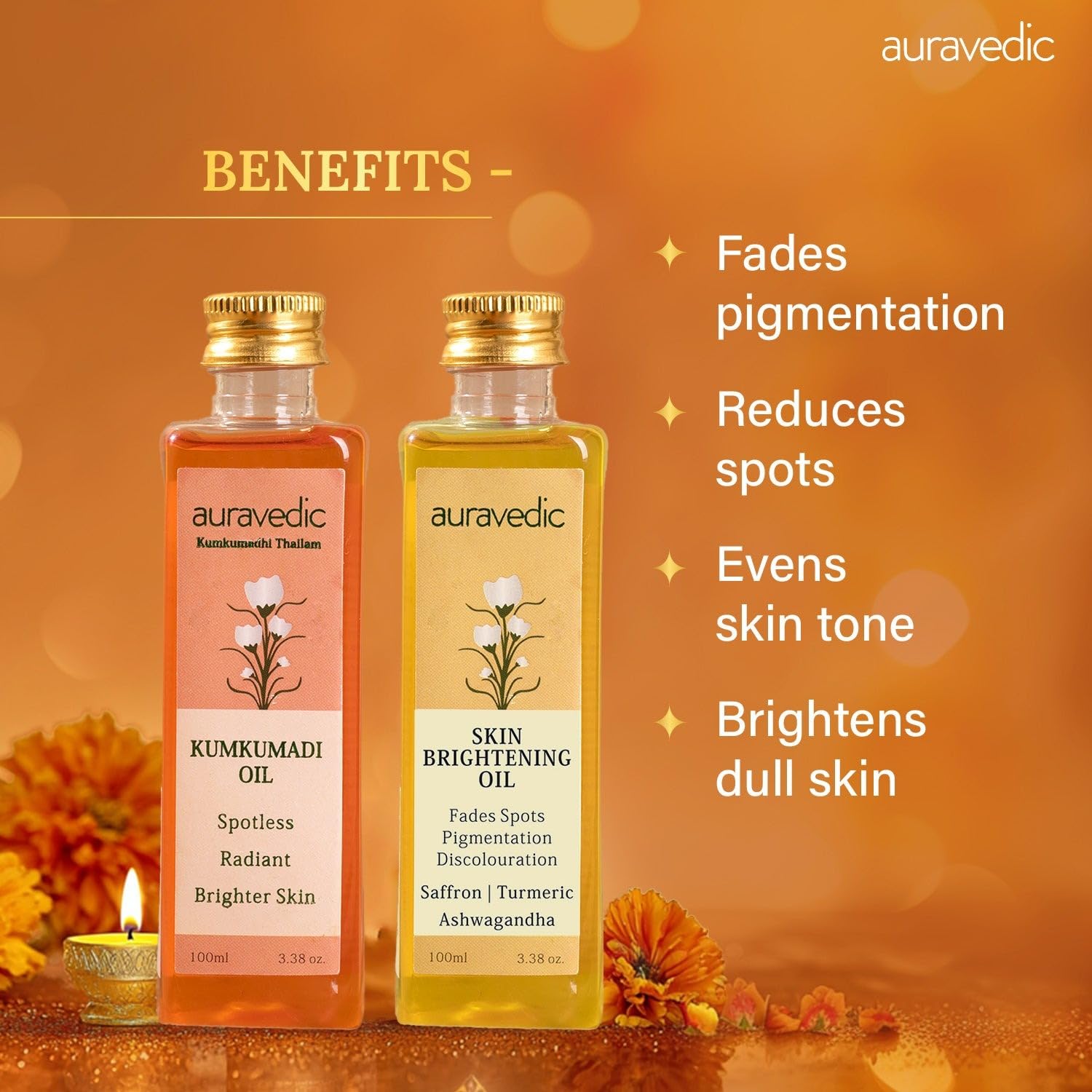 Auravedic Kumkumadi Oil For Face 100ml & Ashwagandha Saffron Turmeric Pigmentation Serum100ml Kumkumadi Tailam Face Oil Body Oil After Bath For Daily Use – view 4