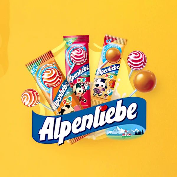 Assorted Alpenliebe Pop lollipops in hanger pouch with extra pieces