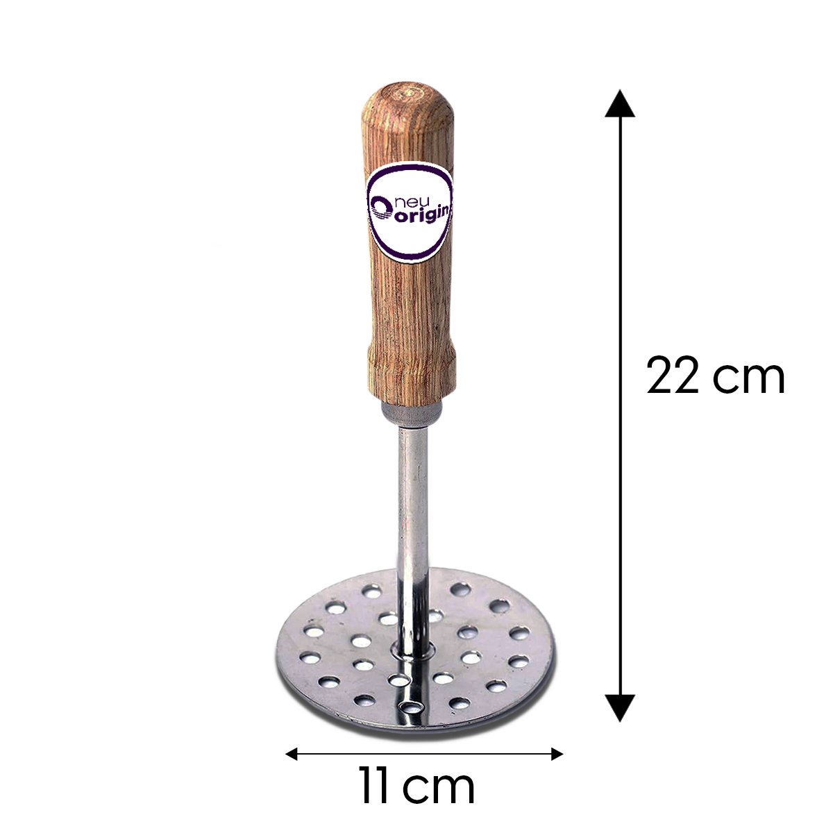 NeuOrigin 8.6 Inch Stainless Steel Masher with Wooden Handle - Versatile Kitchen Tool for Ground Beef, Potatoes, Avocado, Vegetables, Fruits - Ideal for Baby Food Preparation & Meat Mashing – view 2