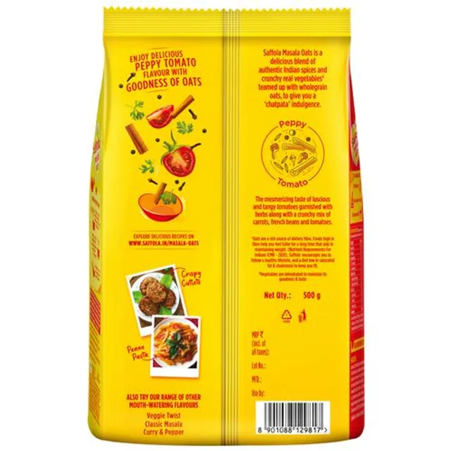 Saffola Masala Oats - Tasty Evening Snack, Fibre Rich, Peppy Tomato, 500 g – view 2