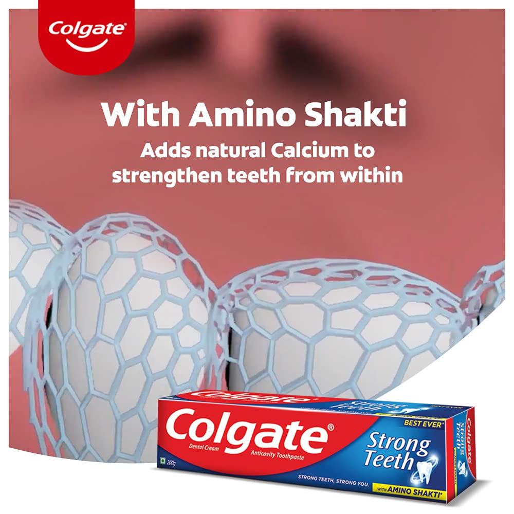 Colgate Strong Teeth Anticavity Toothpaste with Amino Shakti - 300gm with Free Toothbrush and Colgate Sensitive Toothbrush - 4 Pcs – view 2