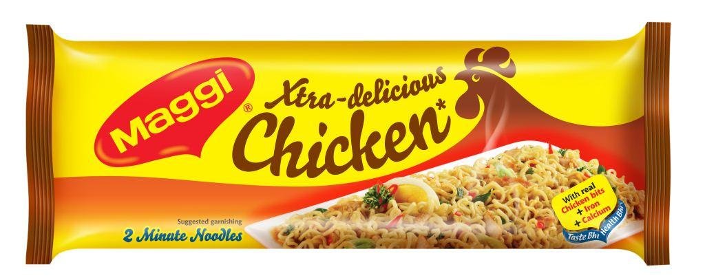 Maggi chicken noodles 284 g packet with chicken flavor branding