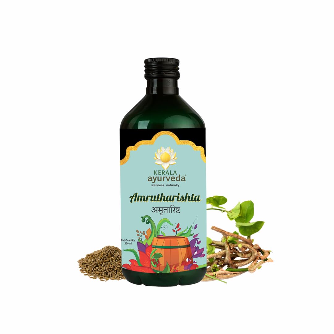 Bottle of Kerala Ayurveda Amrutharishta 450 ml for weakness support