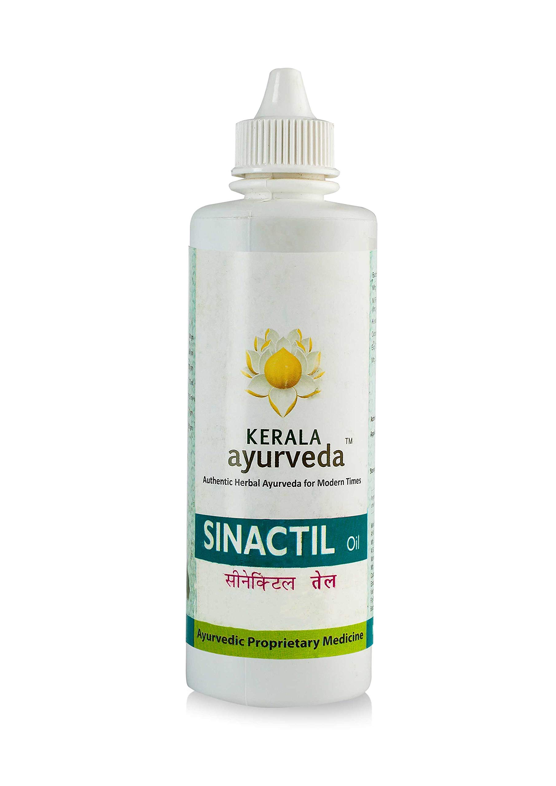 Front view of Kerala Ayurveda Sinactil 100 ml oil bottle