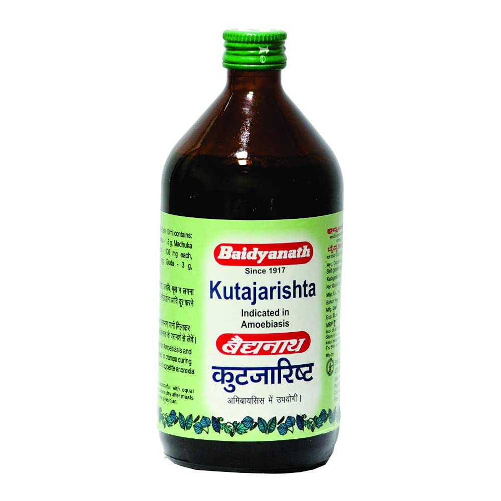 Front pack of Baidyanath Kutjarishta 450 ml herbal liquid