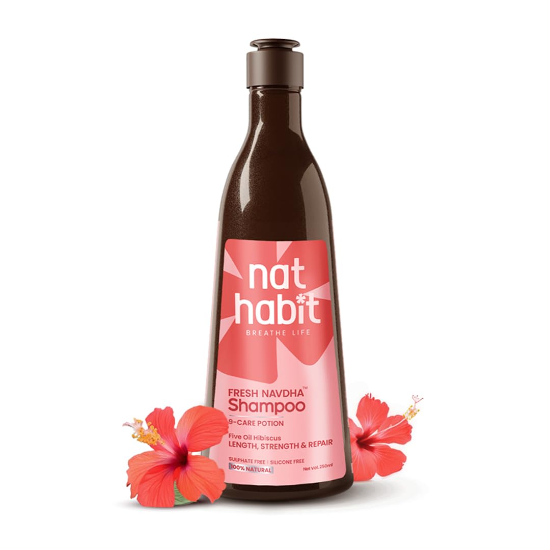 Front view of Nat Habit Hibiscus Navdha shampoo 250 ml bottle