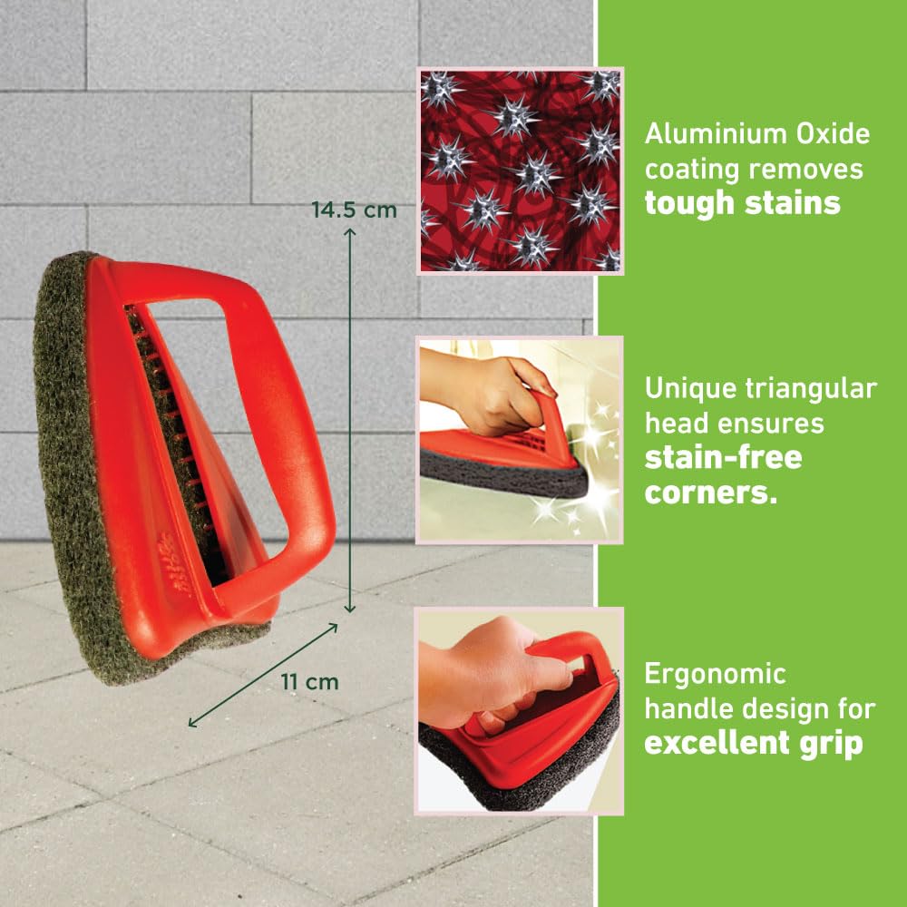 Scotch-Brite Bathroom Tile Scrubber Brush- Cleans Tiles, Hard to Reach Corners, Floors, Tough Stain Removal, Ergonomic Handle for Excellent Grip, Triangular Head for Easy Cleaning (Pack of 2) – view 2