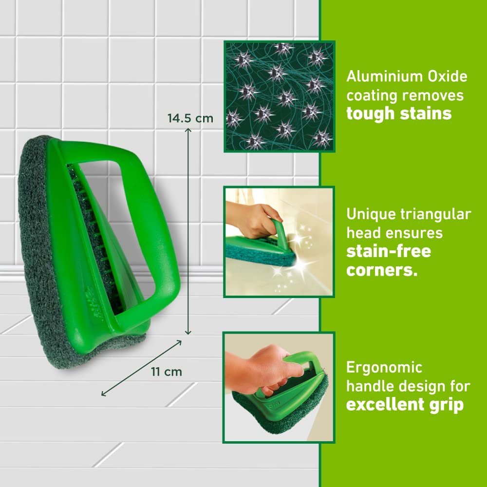 Scotch-Brite Bathroom Tile Scrubber Brush- Cleans Tiles, Hard to Reach Corners, Floors, Tough Stain Removal, Ergonomic Handle for Excellent Grip, Triangular Head for Easy Cleaning (Pack of 2) – view 4