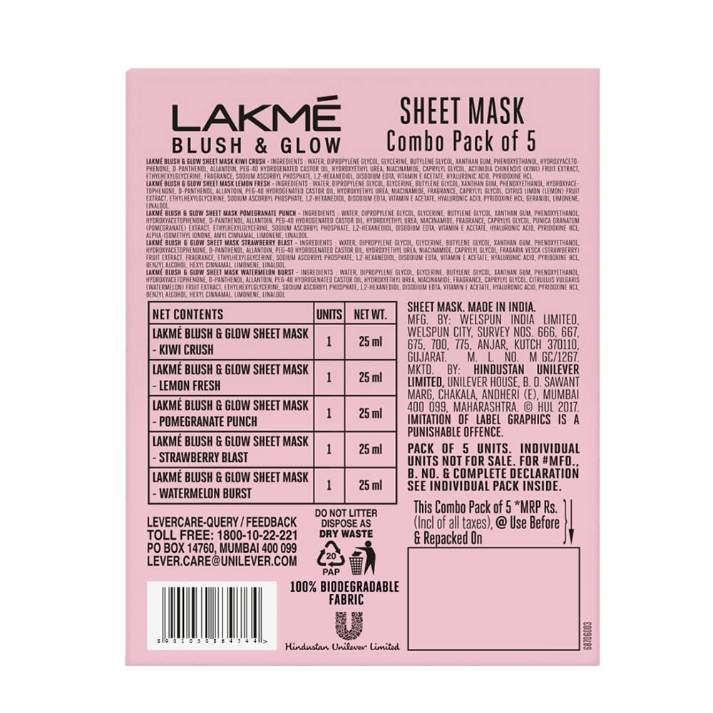 Lakme Blush & Glow Sheet Mask, Pack of 5, Fruit Facial Like Glow! – view 2