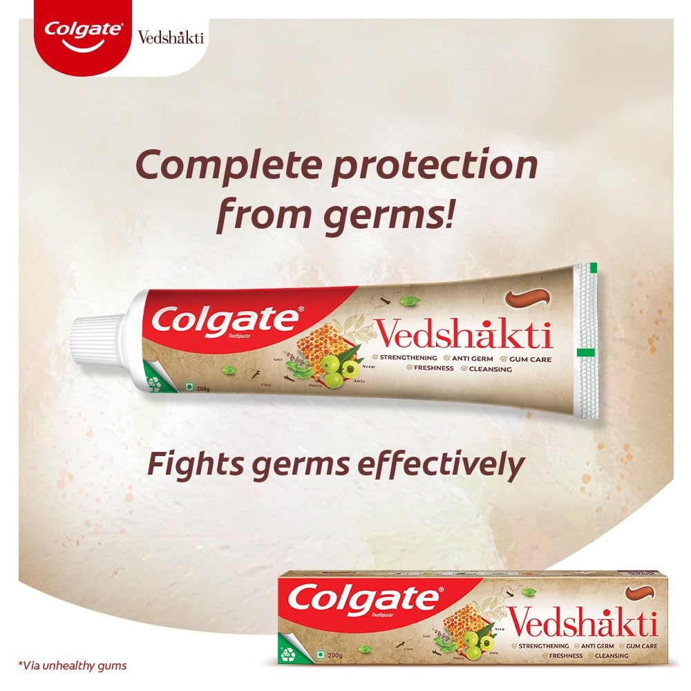 Colgate Vedshakti Toothpaste, Anti-Bacterial Paste For Whole Mouth Health, With Neem, Clove, And Honey, 800G, 200G X 4 (Saver Pack), Freshening – view 5