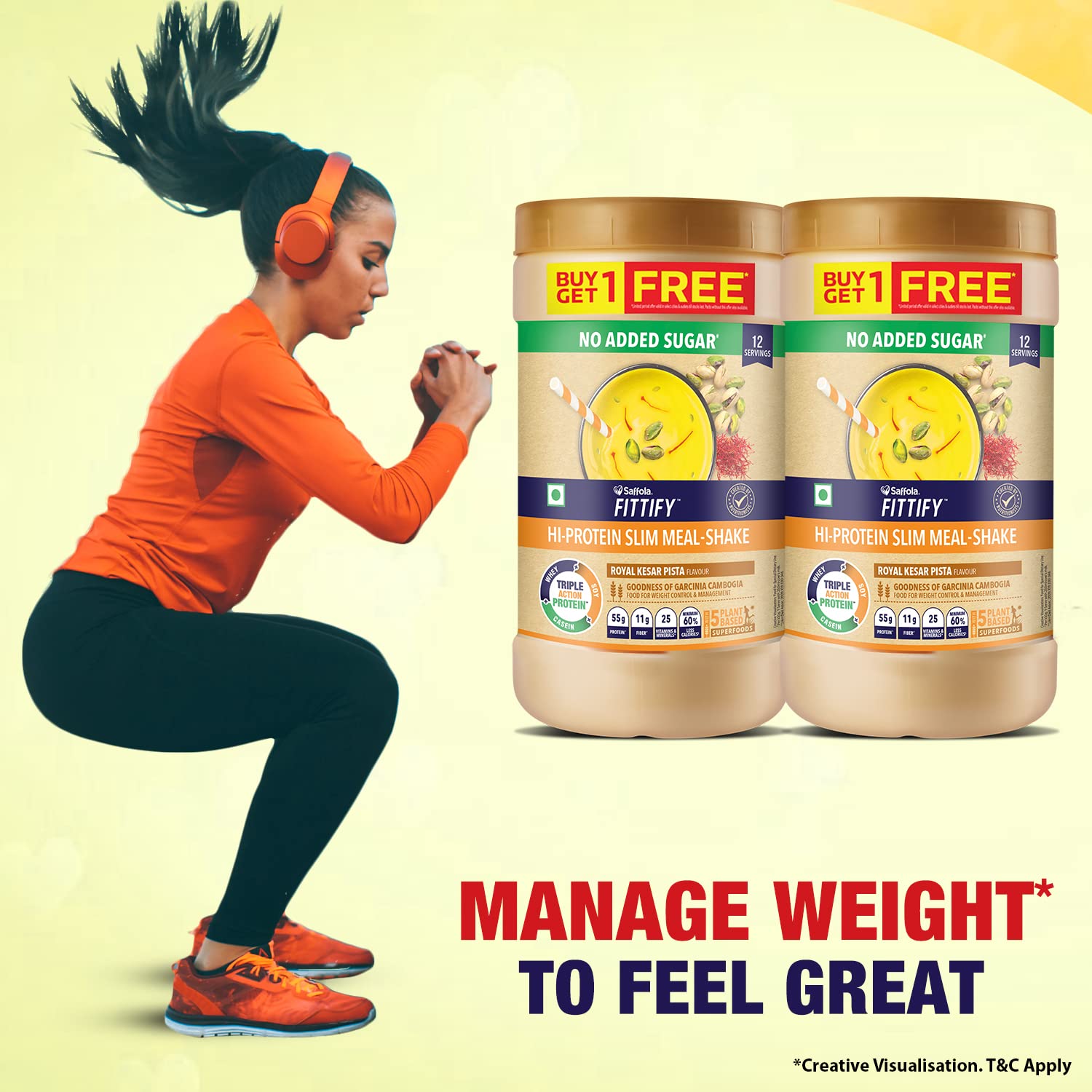 Saffola FITTIFY Gourmet HI PROTEIN SLIM MEAL-SHAKE Royal Kesar Pista Buy 1 Get 1 Free 420 gm (12 servings) – view 8