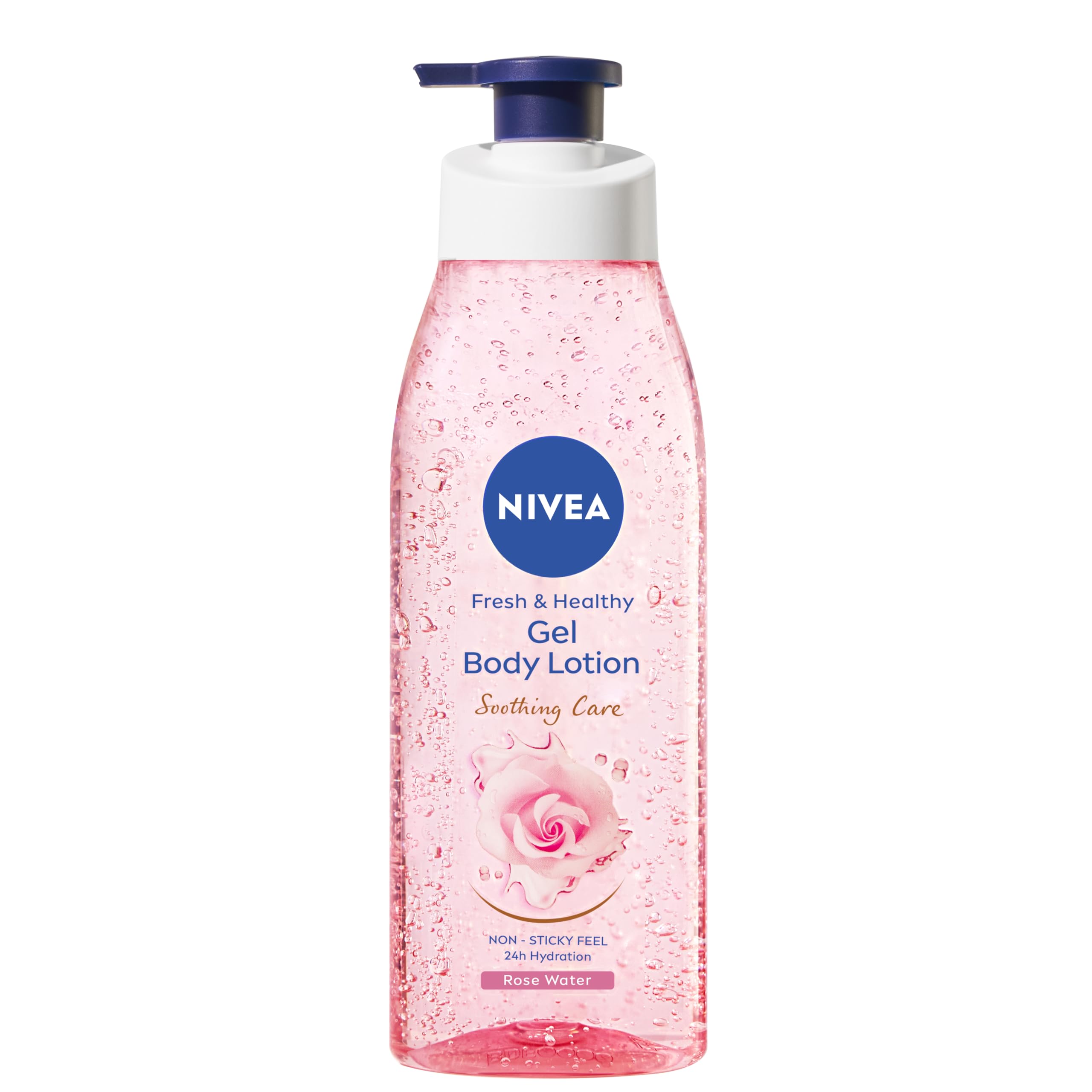 Nivea rose body lotion bottle with refreshing gel formula