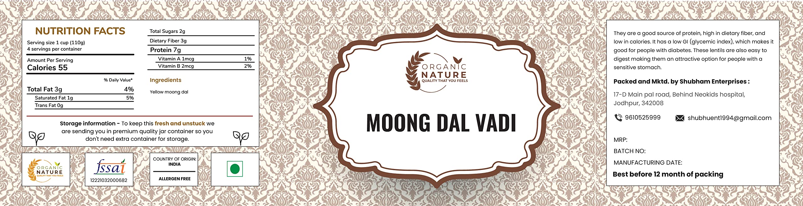 Organic Nature Homemade Moong Dal Wadi Mangori Wadian Moong Dal Vadi Badi 250 Gram [Jar Pack] – view 5