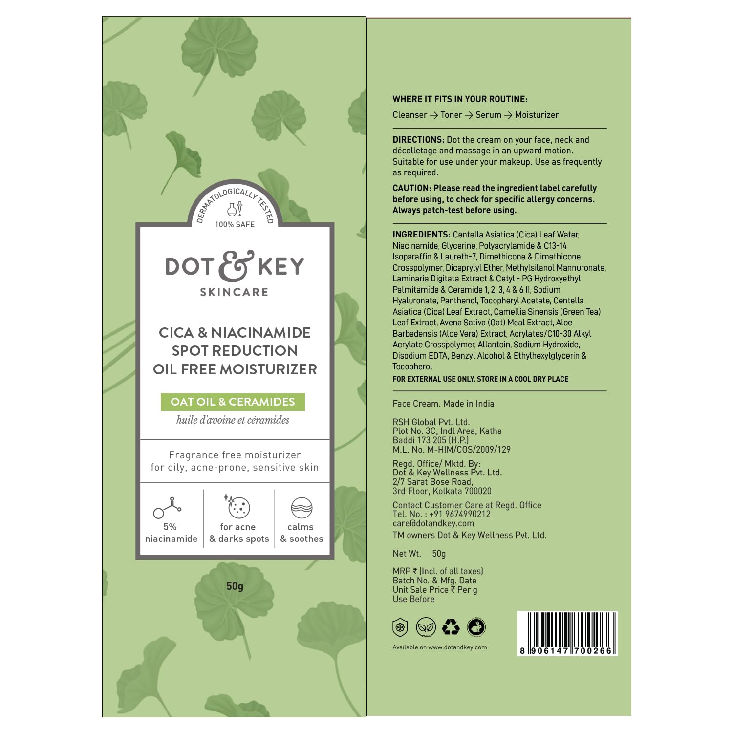 DOT & KEY Cica + Niacinamide Oil-Free Face Moisturizer For Calm, Acne Free Hydrated Skin Fades Acne Scars & Dark Spots, Soothes Redness & Irritation – view 8
