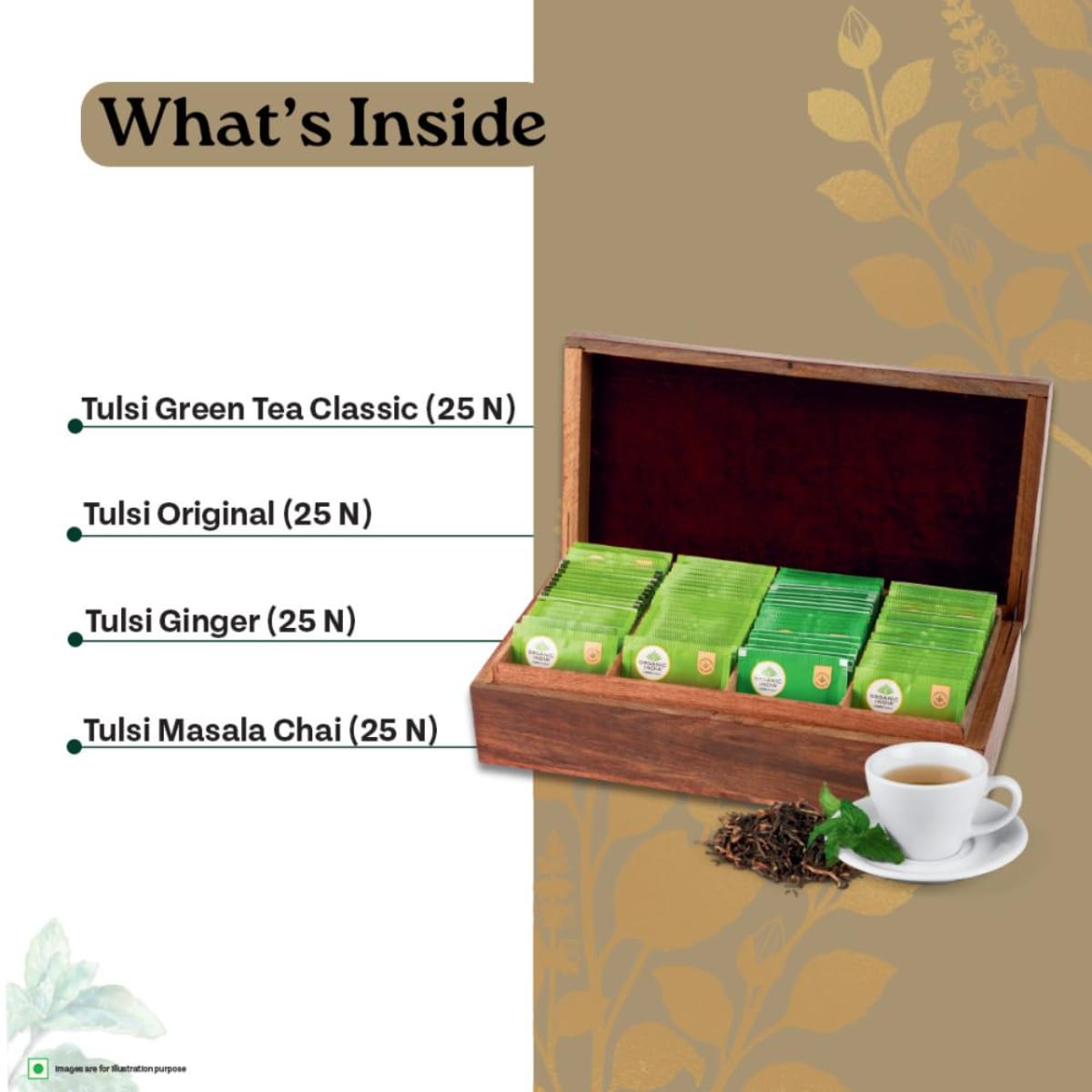 Organic India Tulsi Wooden Gift Box - 100 Tea Bags – view 3