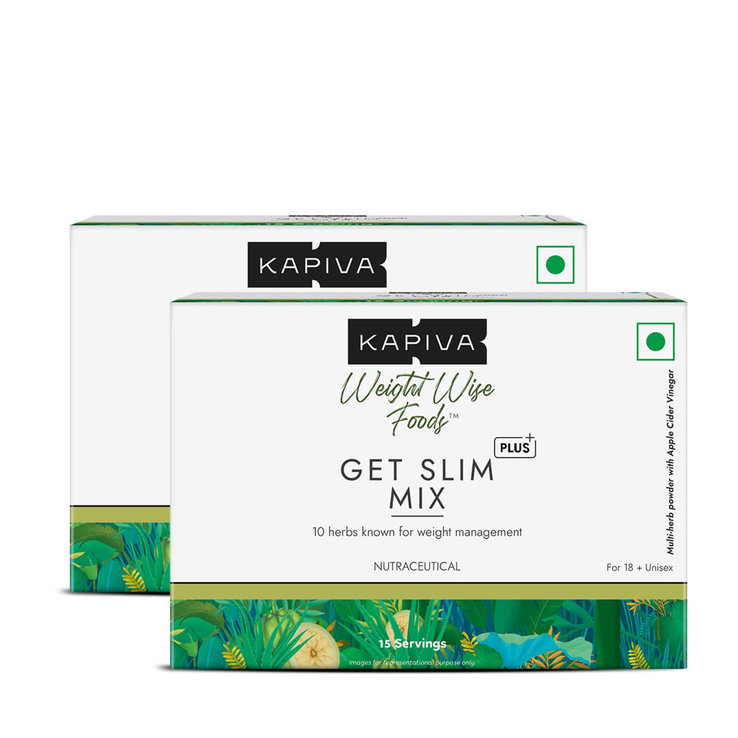 Kapiva herbal weight care powder sachets pack with green box