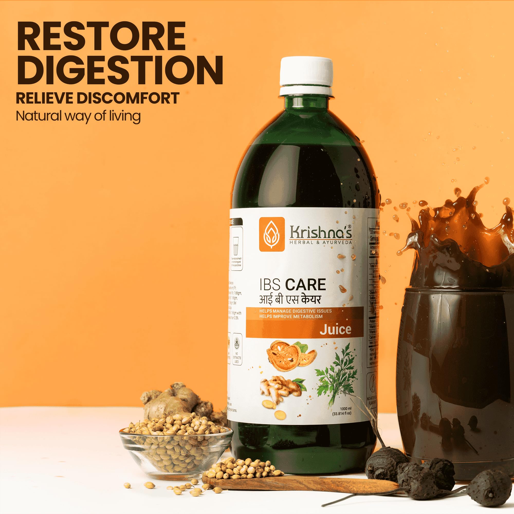 KRISHNA'S HERBAL & AYURVEDA IBS Care Juice For Digestive Health, Helps Manage Digestive Issues, No Artificial Colors or Flavors - 1000 Ml (Pack of 1) – view 8