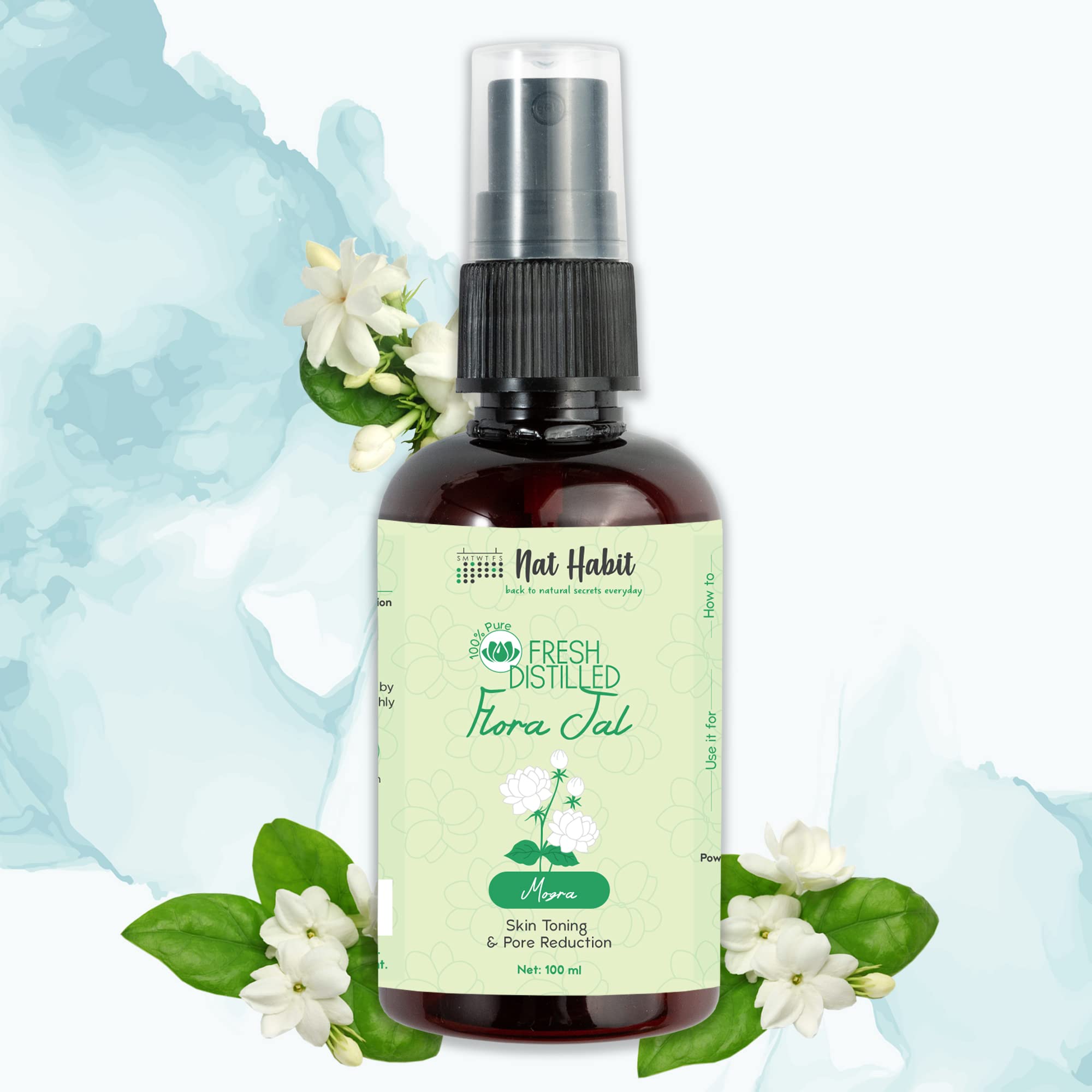 Nat Habit - 100% Pure Mogra Jal - Mogra Water - Toner, Face-Mist, Astringent & Face, Spray-Ayurvedic Steam-Distilled For Oil-Control, Acne-Control, Skin Hydration (Pack of 1, 100 ml) – view 8