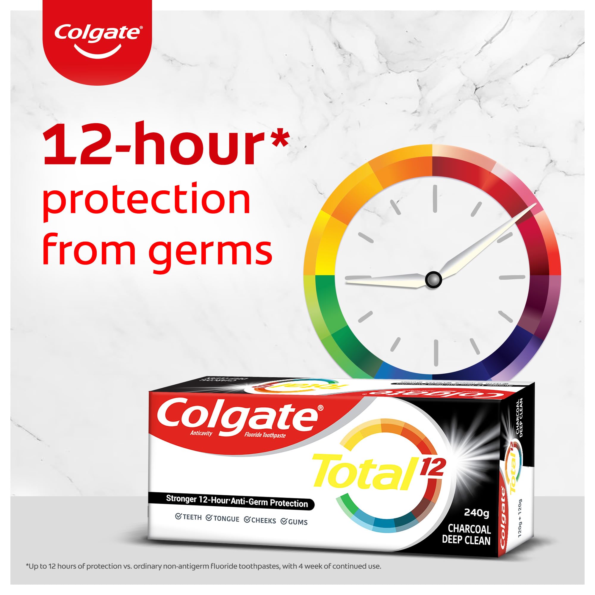 Colgate Total Whole Mouth Health, Antibacterial Toothpaste, 120gm + 120gm (240gm) (Charcoal Deep Clean, Saver Pack), World's No. 1* Germ-fighting Toothpaste – view 2