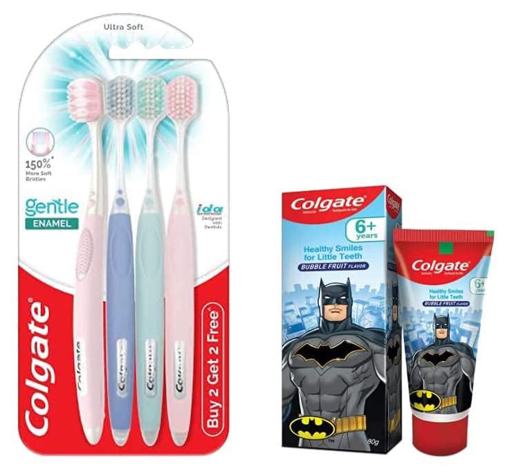 Colgate Gentle Enamel toothbrush set and Batman toothpaste bundle