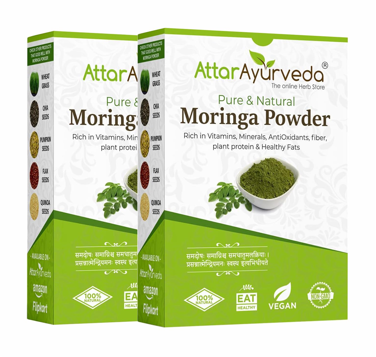 Pure moringa leaf powder jar from Attar Ayurveda, 400 grams