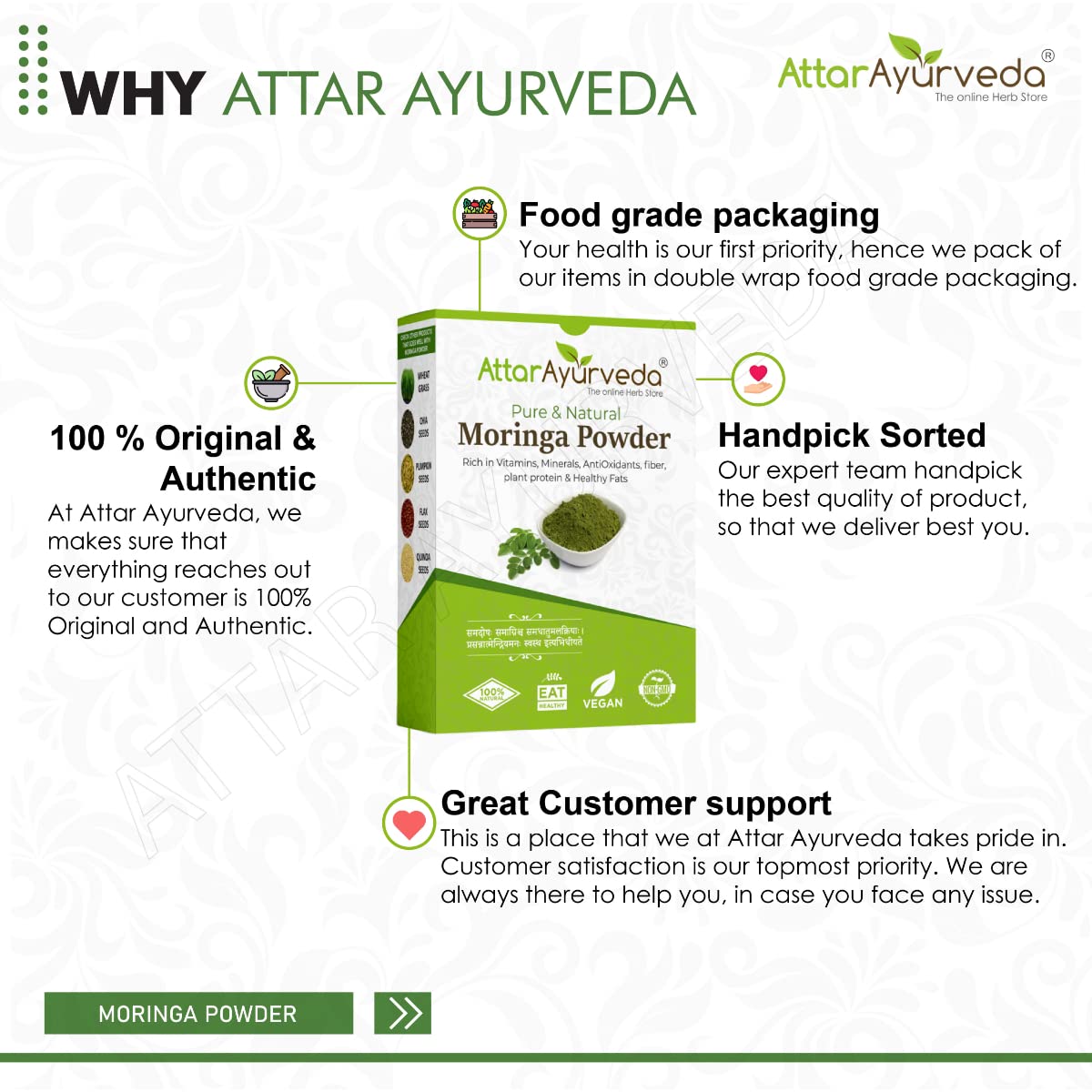 Attar Ayurveda Pure Moringa Leaf Powder for Weight Loss -400 Grams – view 7