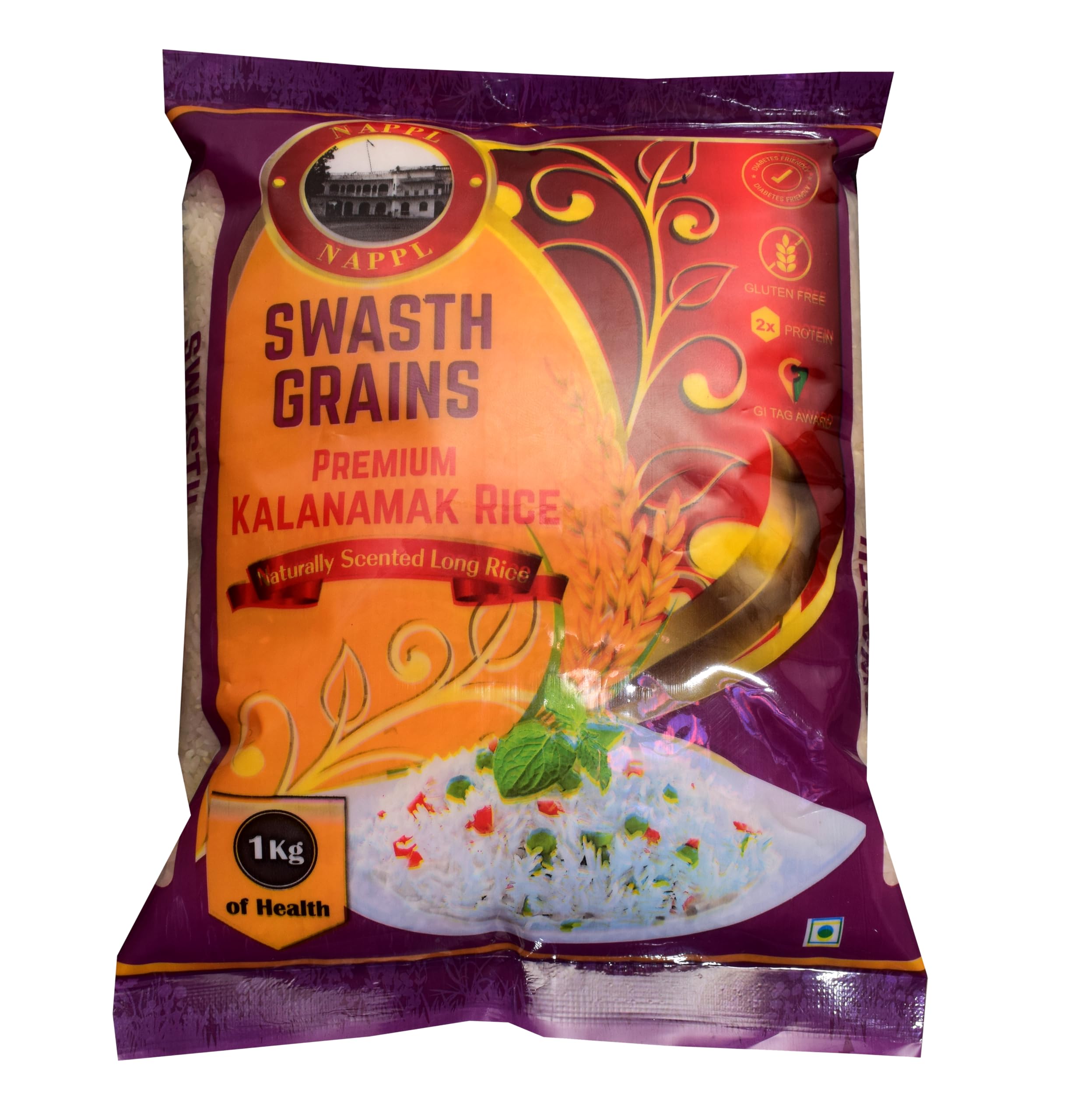 Swasth Grains Kalanamak Rice 3KG| Low Glycemic Index | High in Zinc and Iron | Buddha Rice 1kg (Pack of 3)