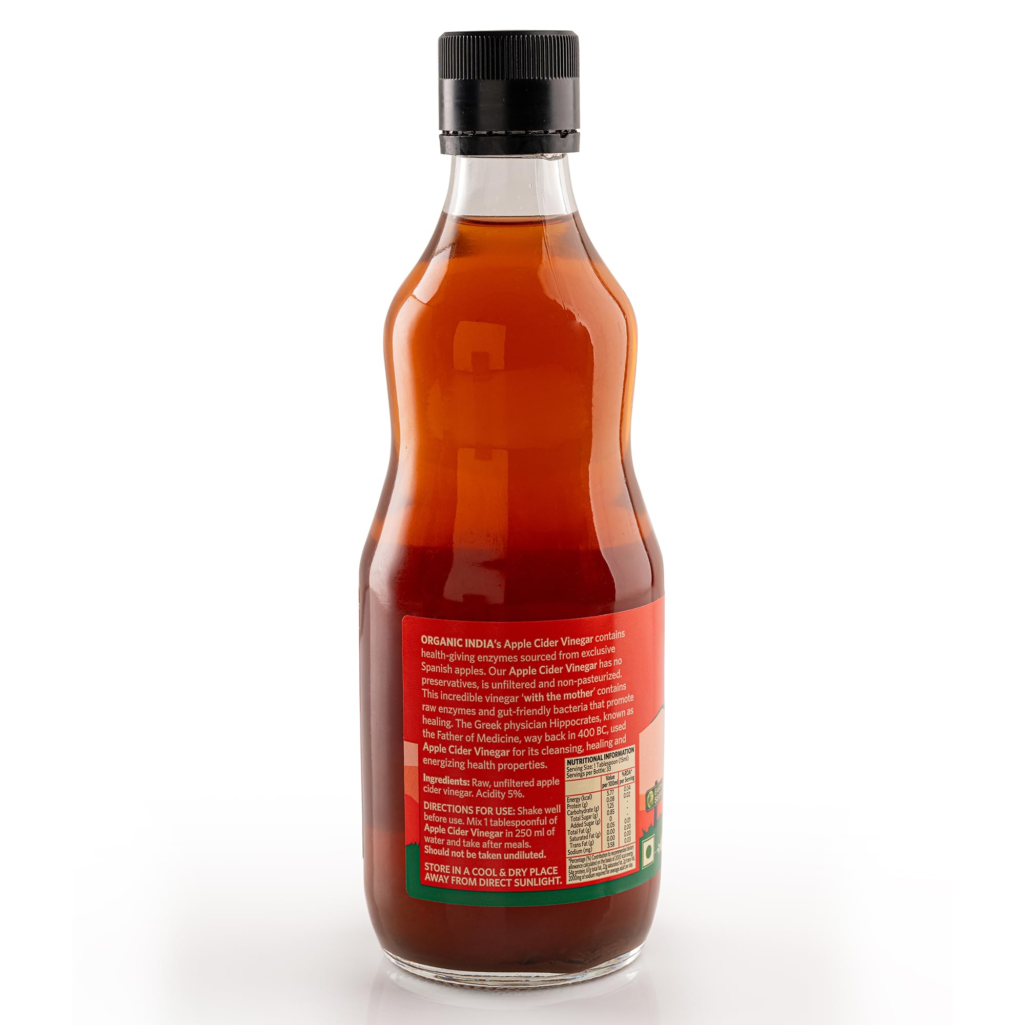 A TATA Product - Organic India Apple Cider Vinegar 500ml, With Mother of Vinegar, Raw & Unfiltered, Extracted from Spanish Red Apples, Lab Tested on 250+ Parameters – view 6