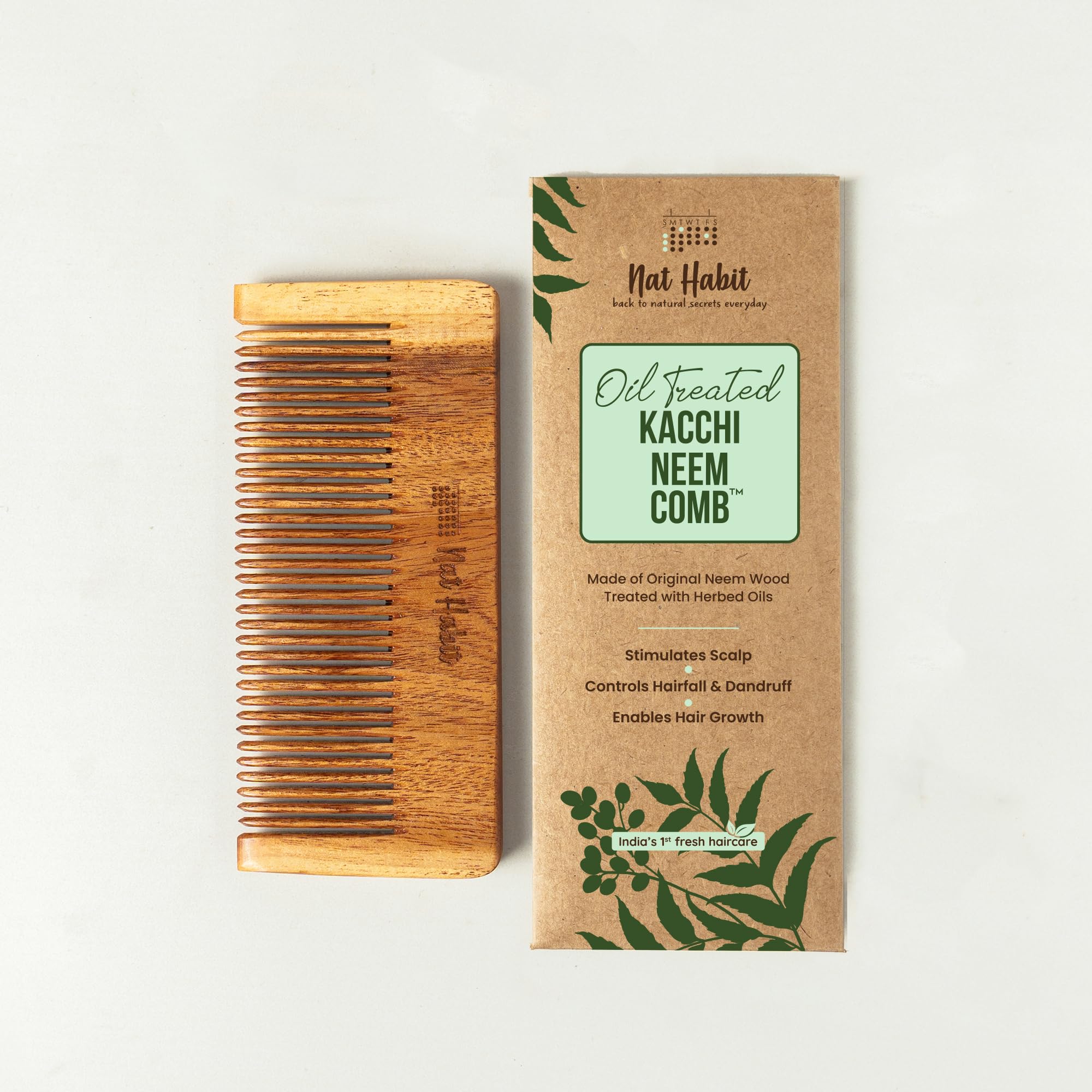 Small brown kacchi neem wooden comb for daily styling