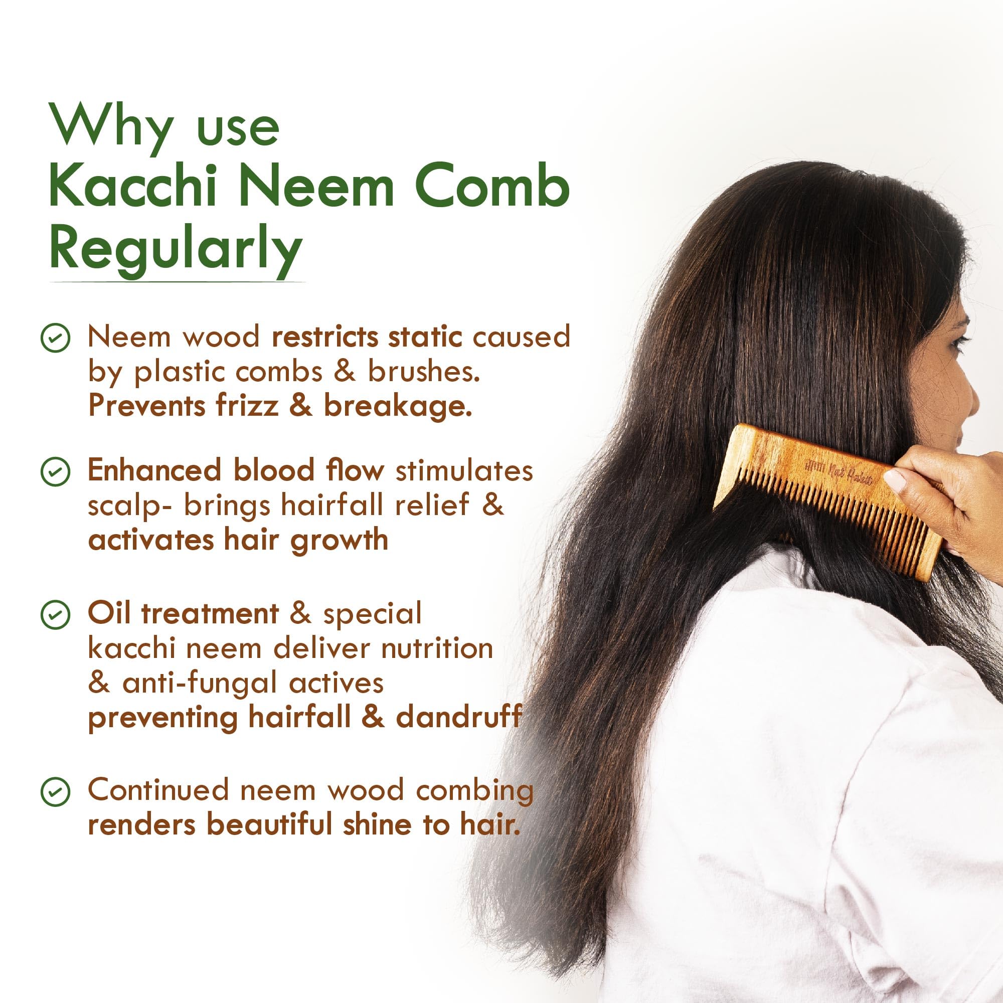 Nat Habit Kacchi Neem Wooden Comb, Soaked In 13 Herbs, Neem & Sesame Oil For Men & Women Daily Styling & Detangling (Fine Tooth Small Size) Pack of 1 – view 4