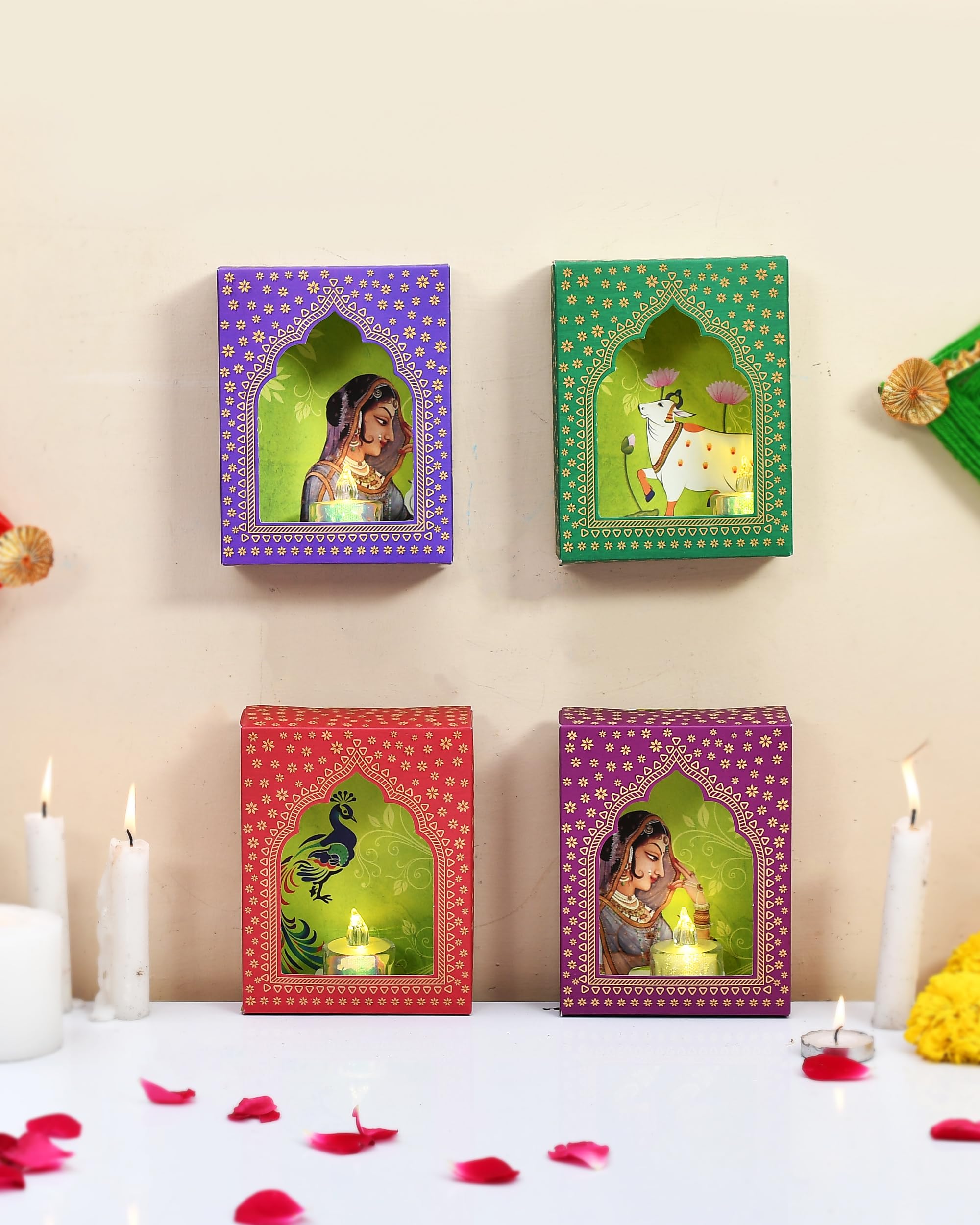 CraftVatika Jharokha Diyas with LED Candle Diwali Decoration Items, Wall Hanging, Home Decor Items Festive Decor Item, DIY Craft Traditional Jharokha Box Set of 6 – view 7