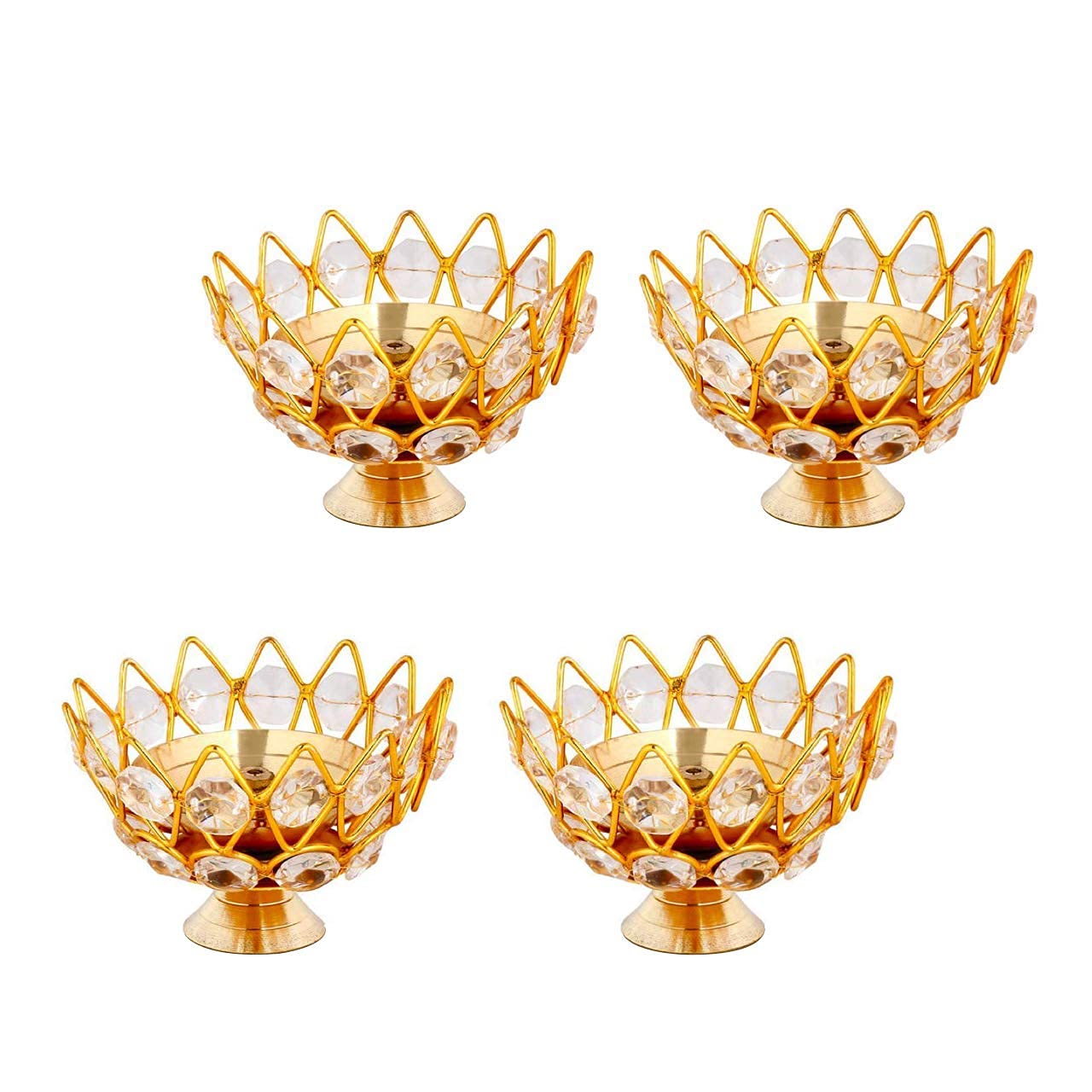 Collectible India Diwali Diya Crystal Round Akhand Diya for Puja Brass Small Kamal Deep Jyoti Oil Lamp for Home Temple Pooja Decor Gifts Pack of 4 – view 2